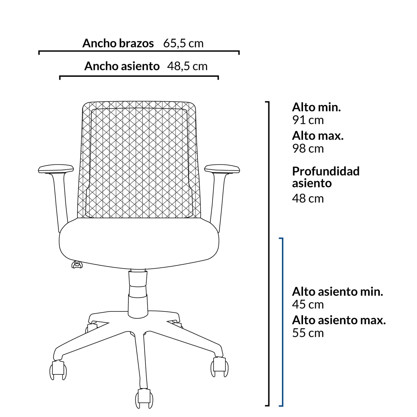 Silla de escritorio Cuba Media Br Fijo Negro - Vontak - Sillas Operativas
