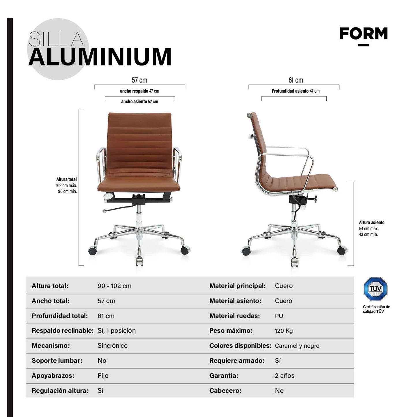 Silla Oficina Aluminium Caramel - Vontak - Sillas Ejecutivas
