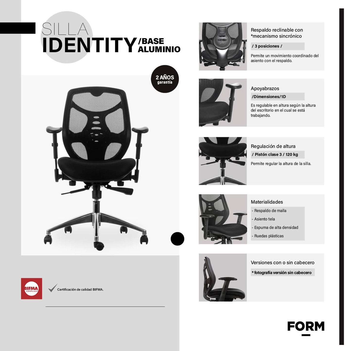 Silla Oficina Identity Base Aluminio
