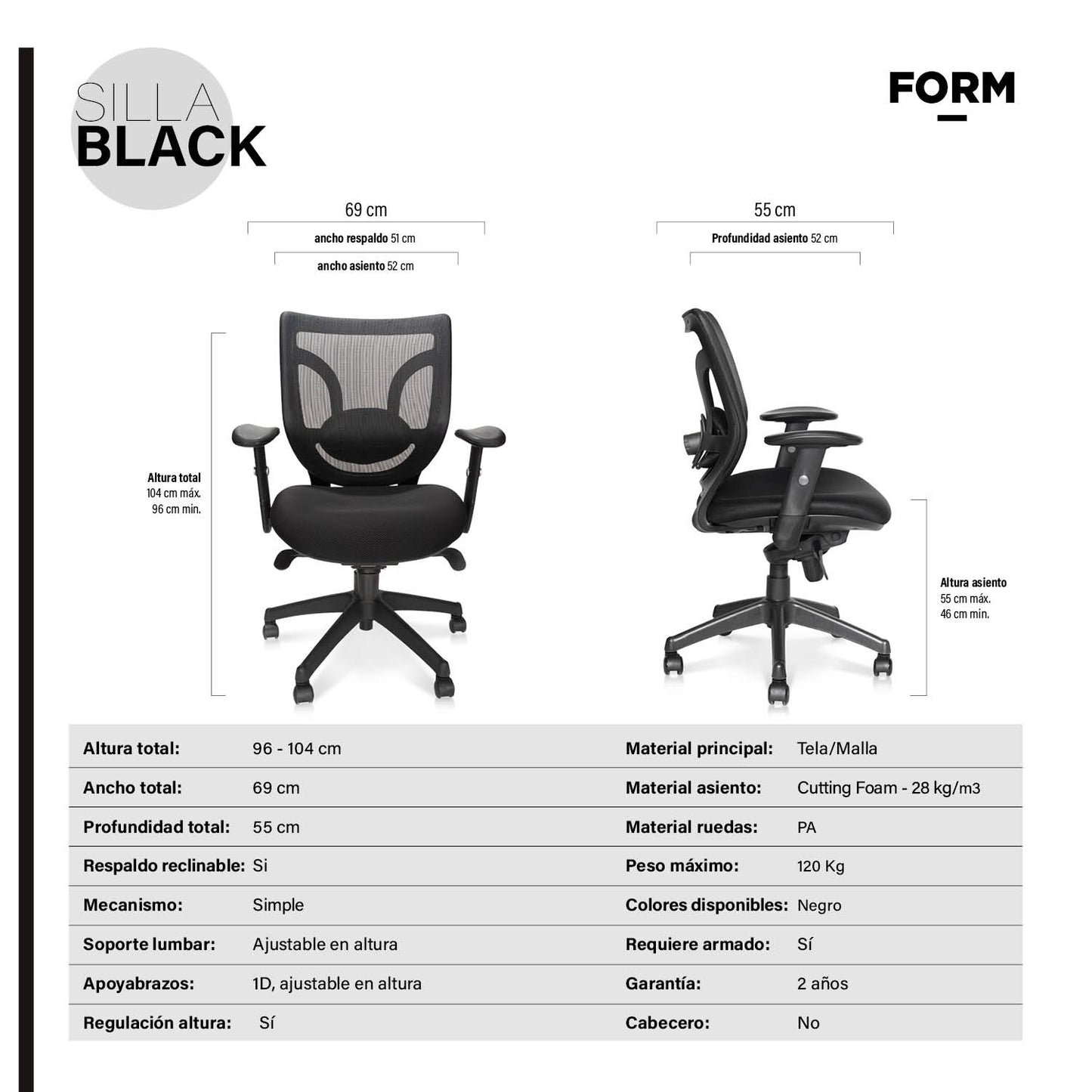 Silla Oficina Black Base Nylon Negro - Vontak - Sillas Ejecutivas