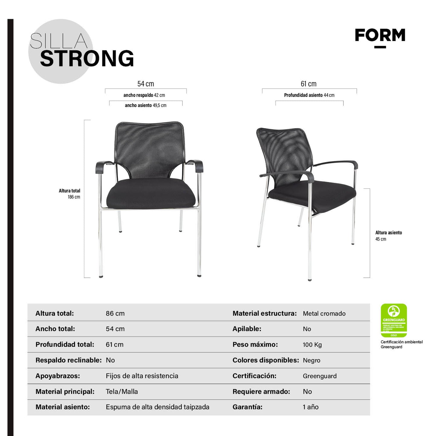 Pack 5 Sillas Visita Strong Negro