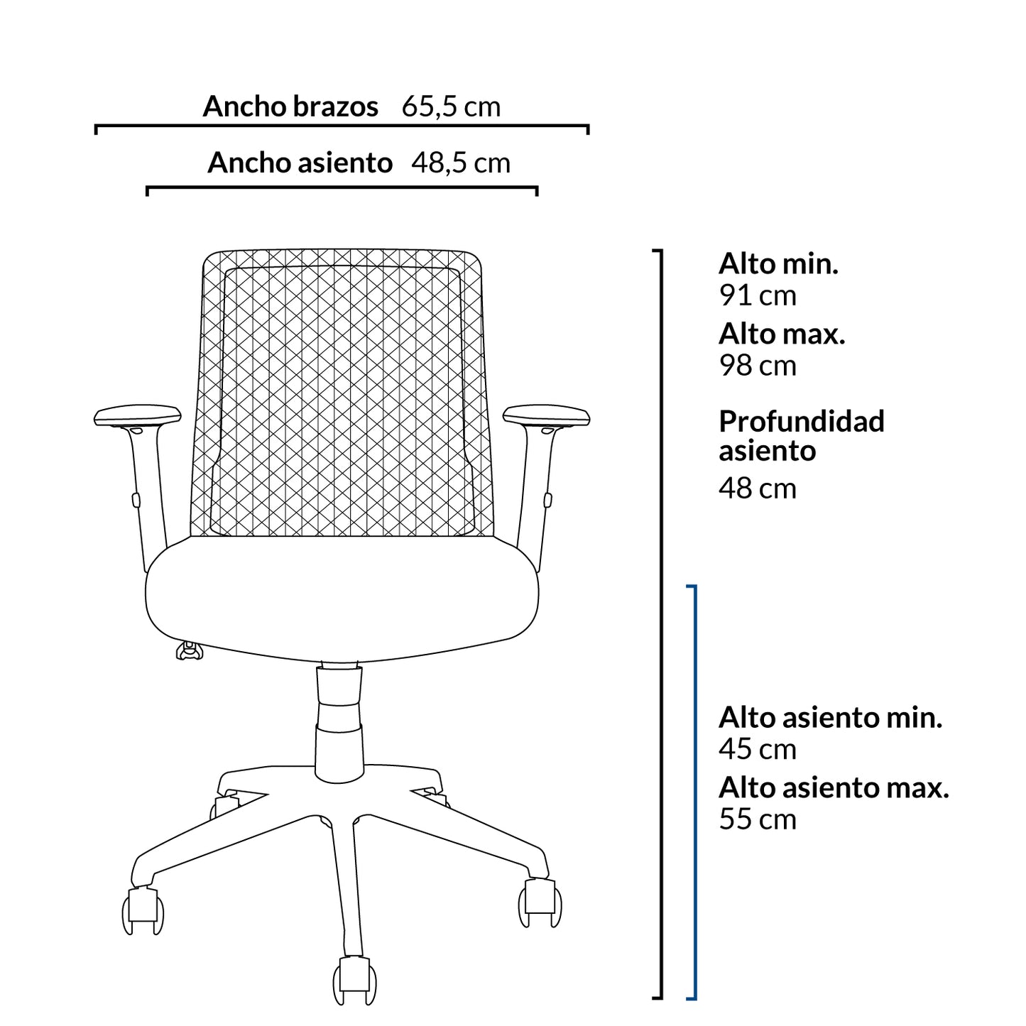 Silla de escritorio Cuba Media Br. Reg Negro - Vontak - Sillas Operativas