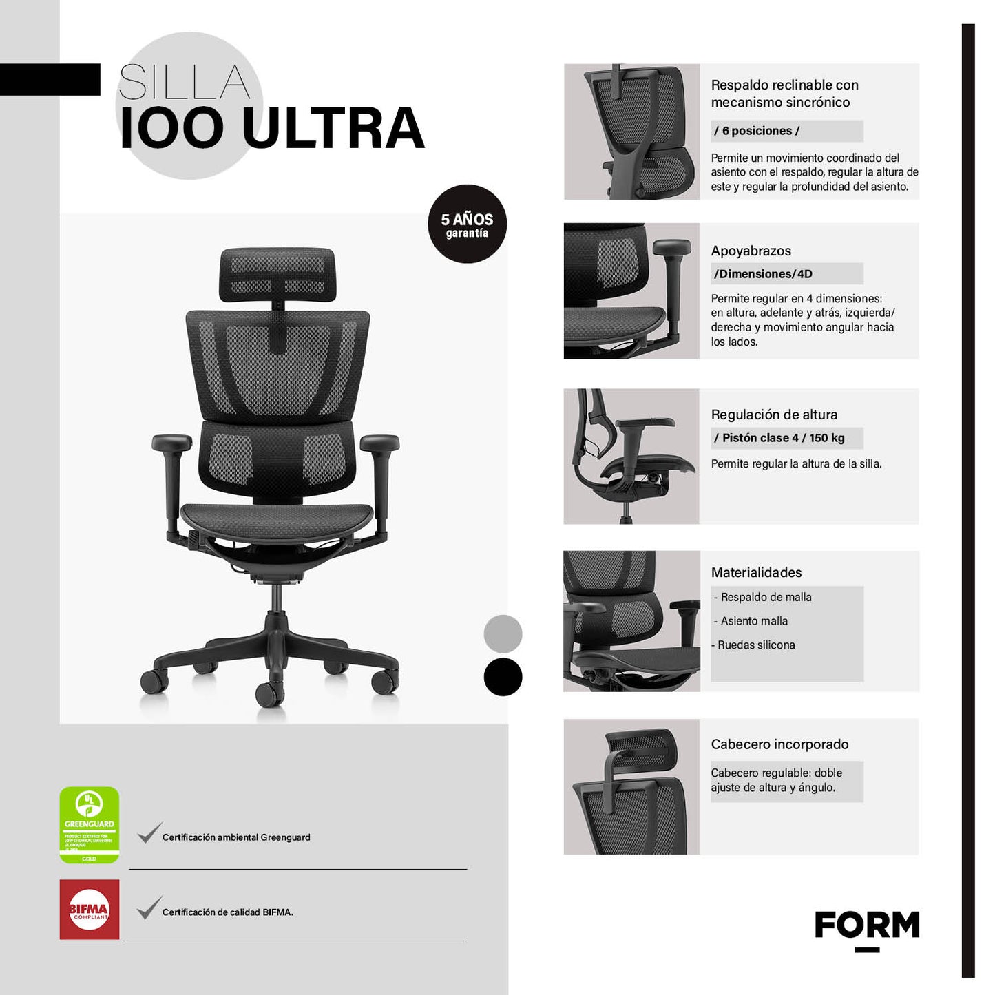 Silla IOO Ultra Negro c/cabecero - Vontak - Sillas Ejecutivas