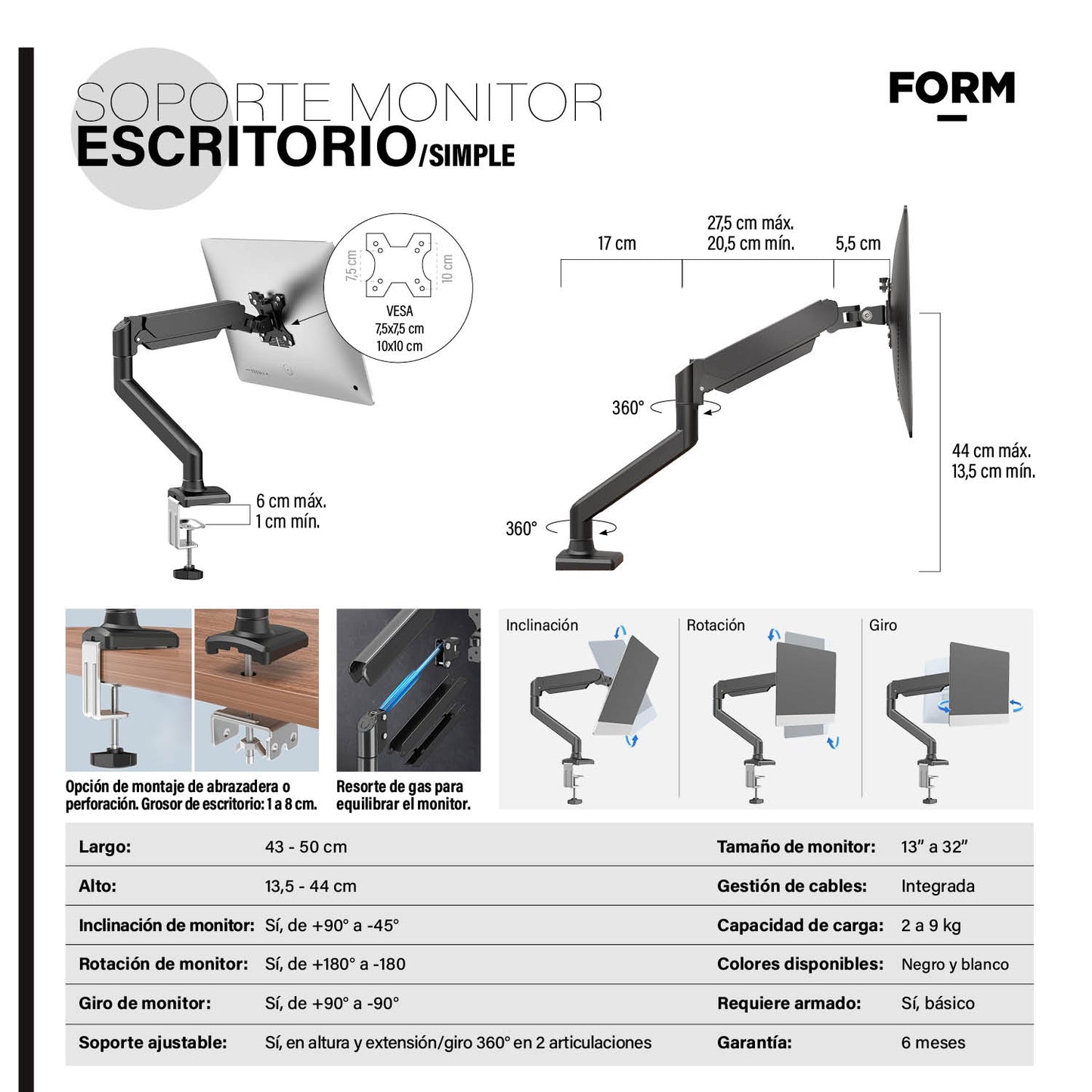Soporte Monitor Escritorio Simple Blanco