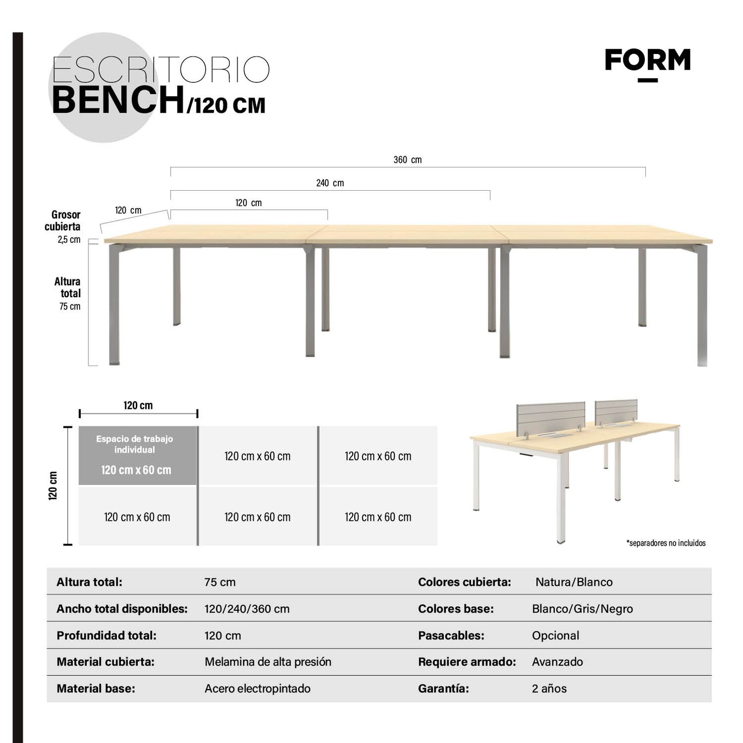 Escritorio Neo 120 Bench 4 pers