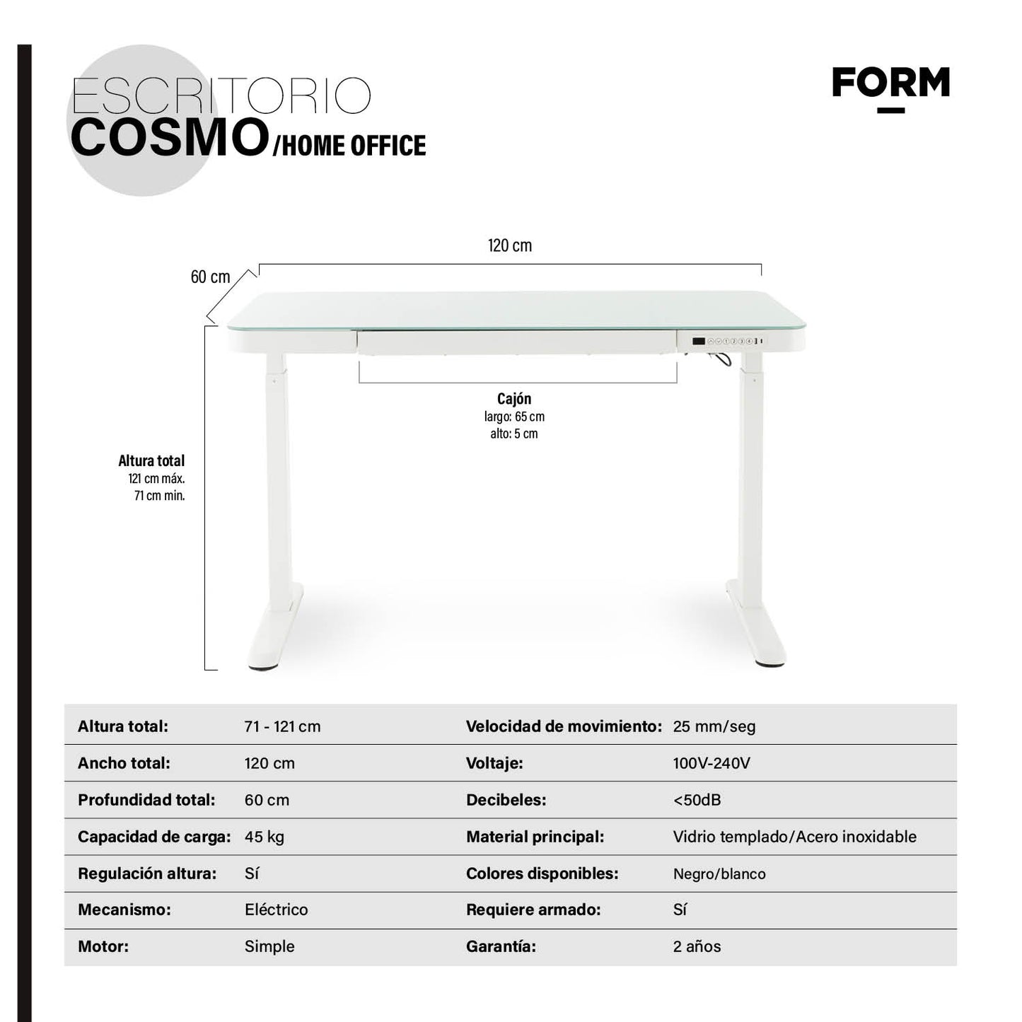 Escritorio Home Office Cosmo Eléctrico Blanco - Vontak - Escritorios Oficina en Casa