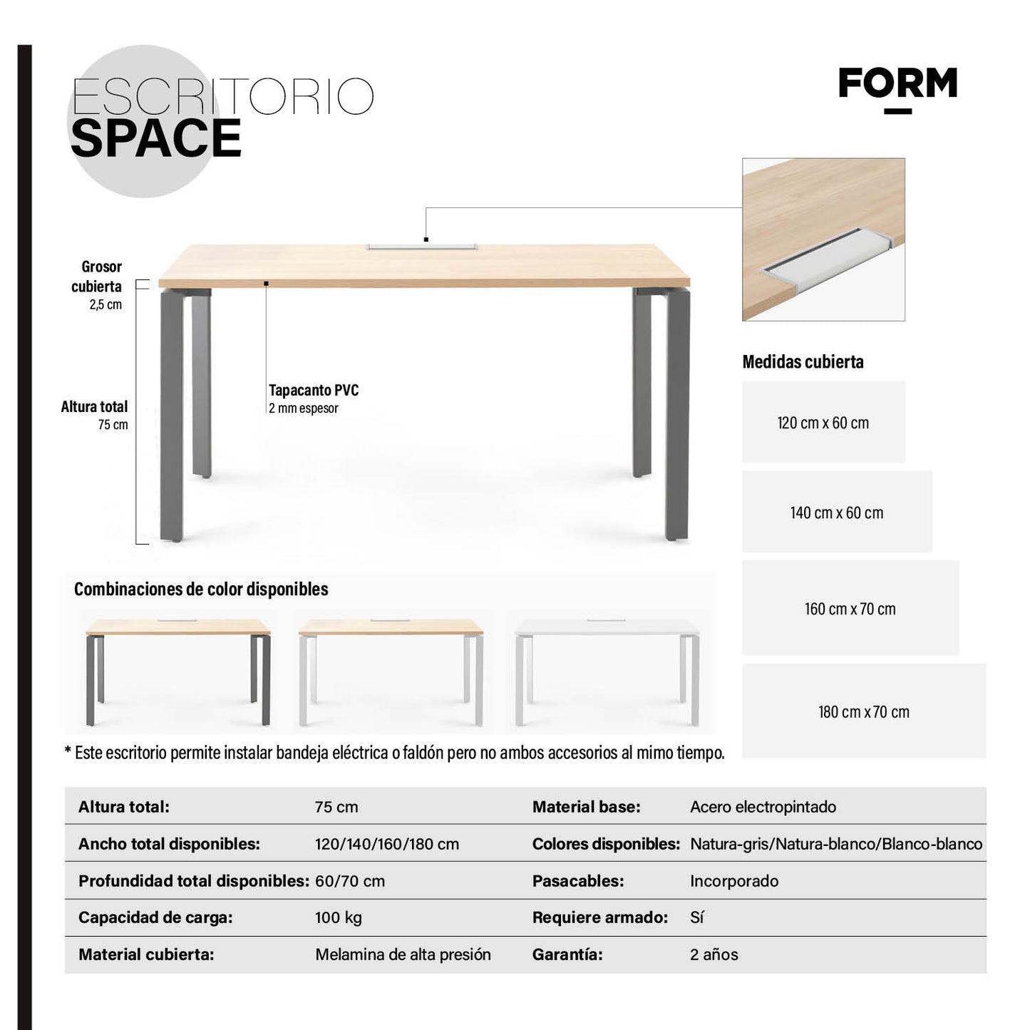 Escritorio Space 180x70 Blanco