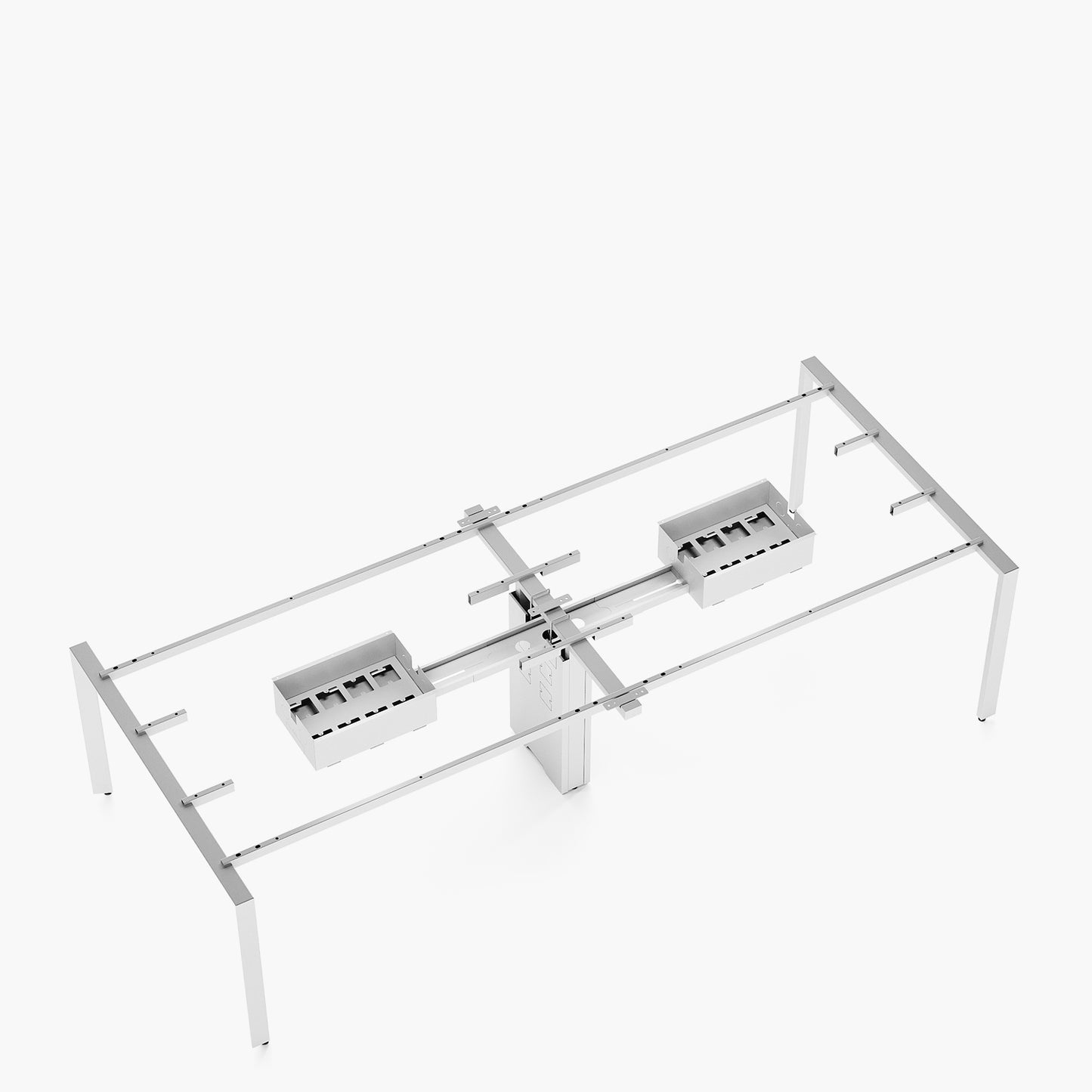 Escritorio Space con pasacables 140 Bench Natura/Blanco 4 pers
