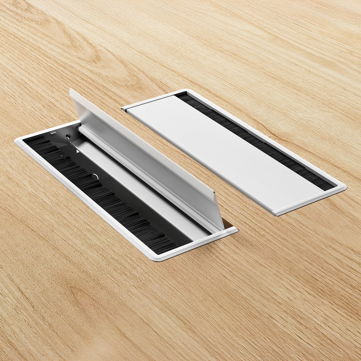 Escritorio Space con pasacables 140 Bench Natura/Blanco 6 pers