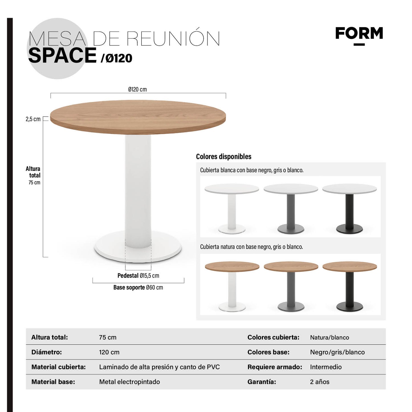 Mesa de Reunión Space 120 Natura/Blanco - Vontak - Mesas de Reunion