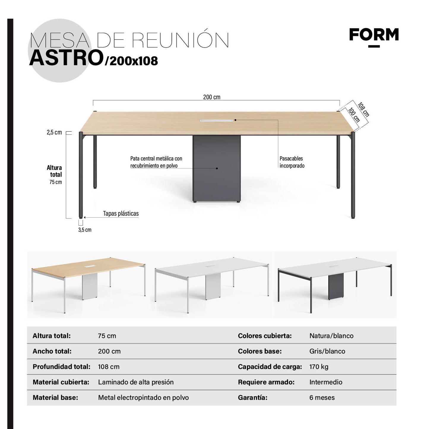 Mesa Oficina Reunión Astro 200x108 Natura/Gris