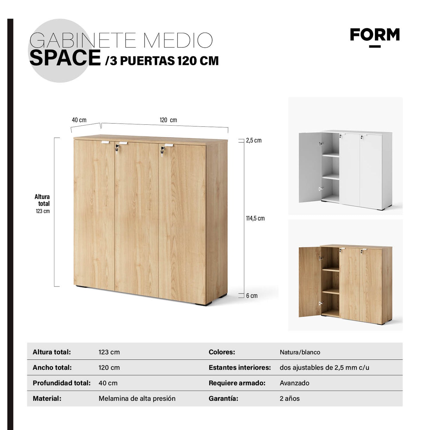 Gabinete Oficina Medio Space 3 puertas 120 Natura - Vontak - Muebles Complementos
