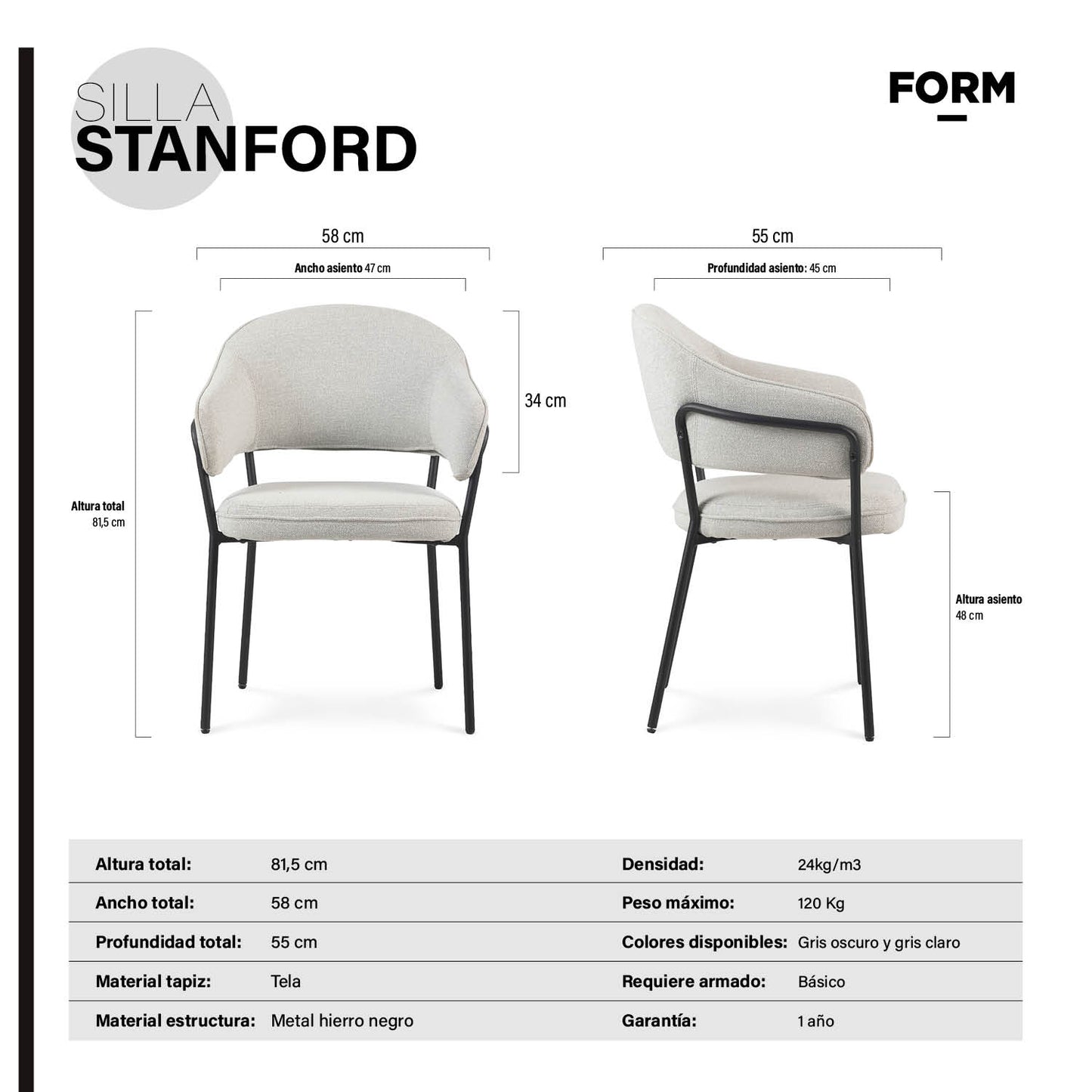 Silla Home Office Stanford Gris claro - Vontak - Sillas Oficina en Casa