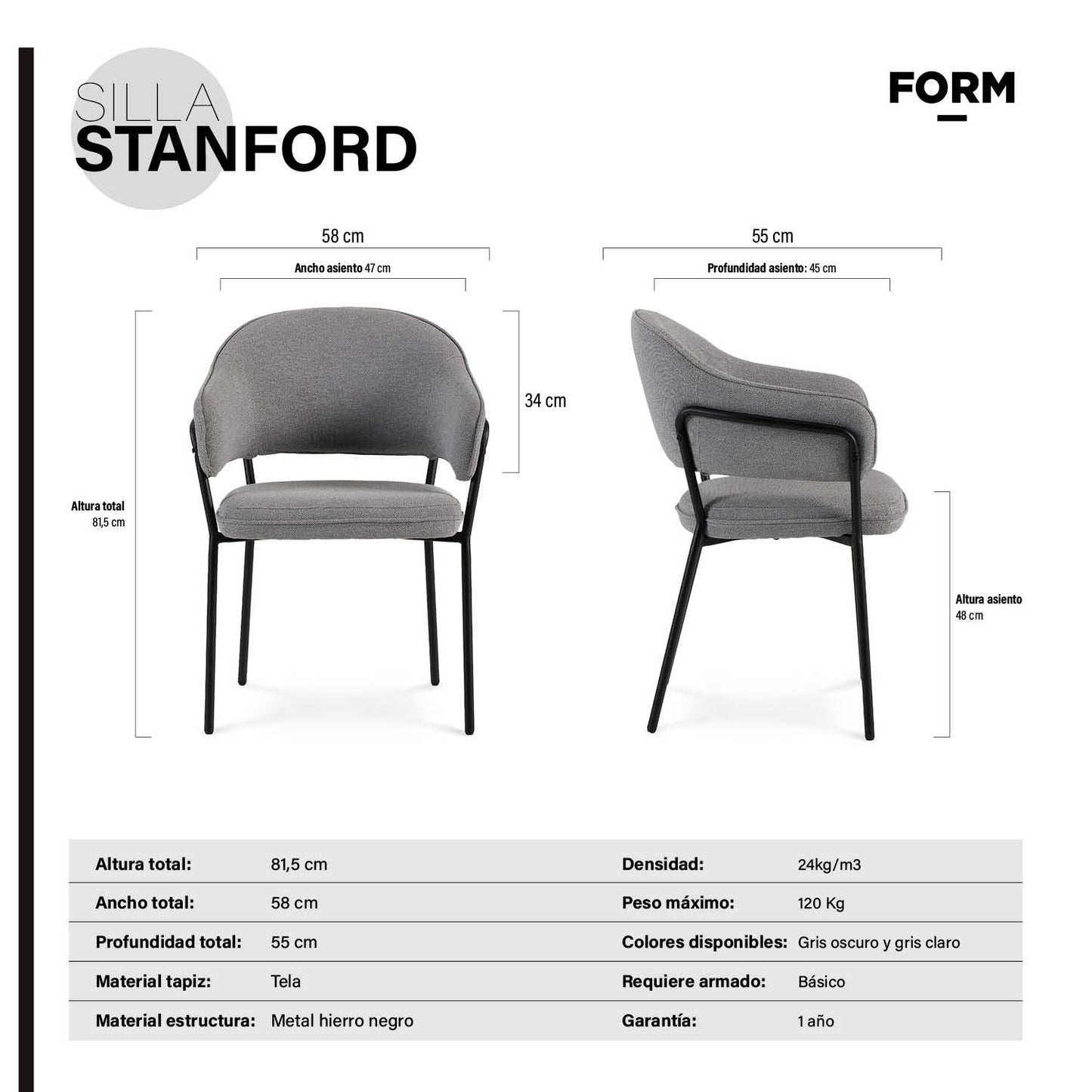 Silla Home Office Stanford Gris Oscuro - Vontak - Sillas Oficina en Casa