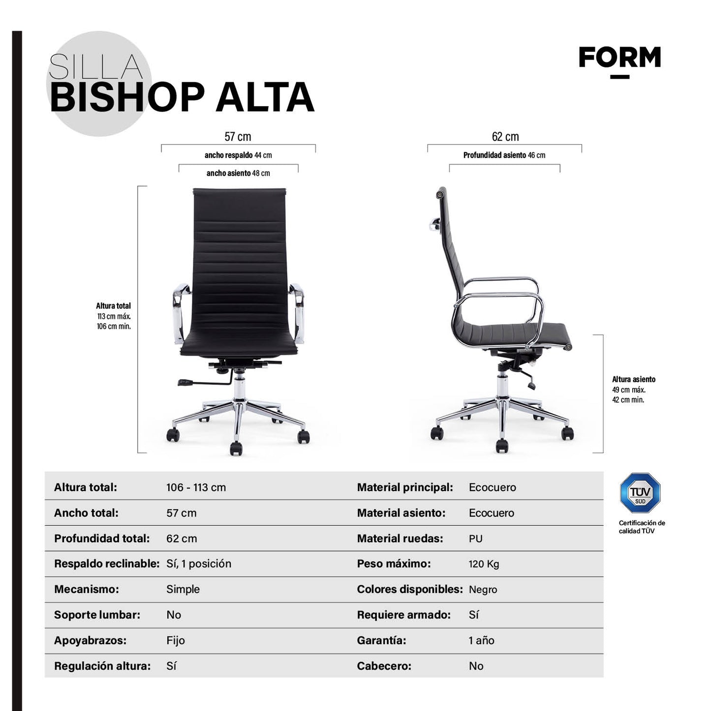 Silla oficina Bishop Alta Negro - Vontak - Sillas Ejecutivas