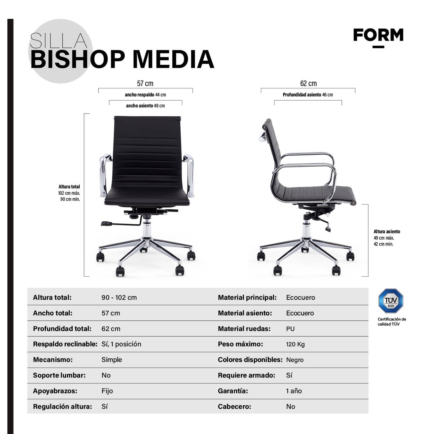 Silla oficina Bishop Media Negro - Vontak - Sillas Ejecutivas