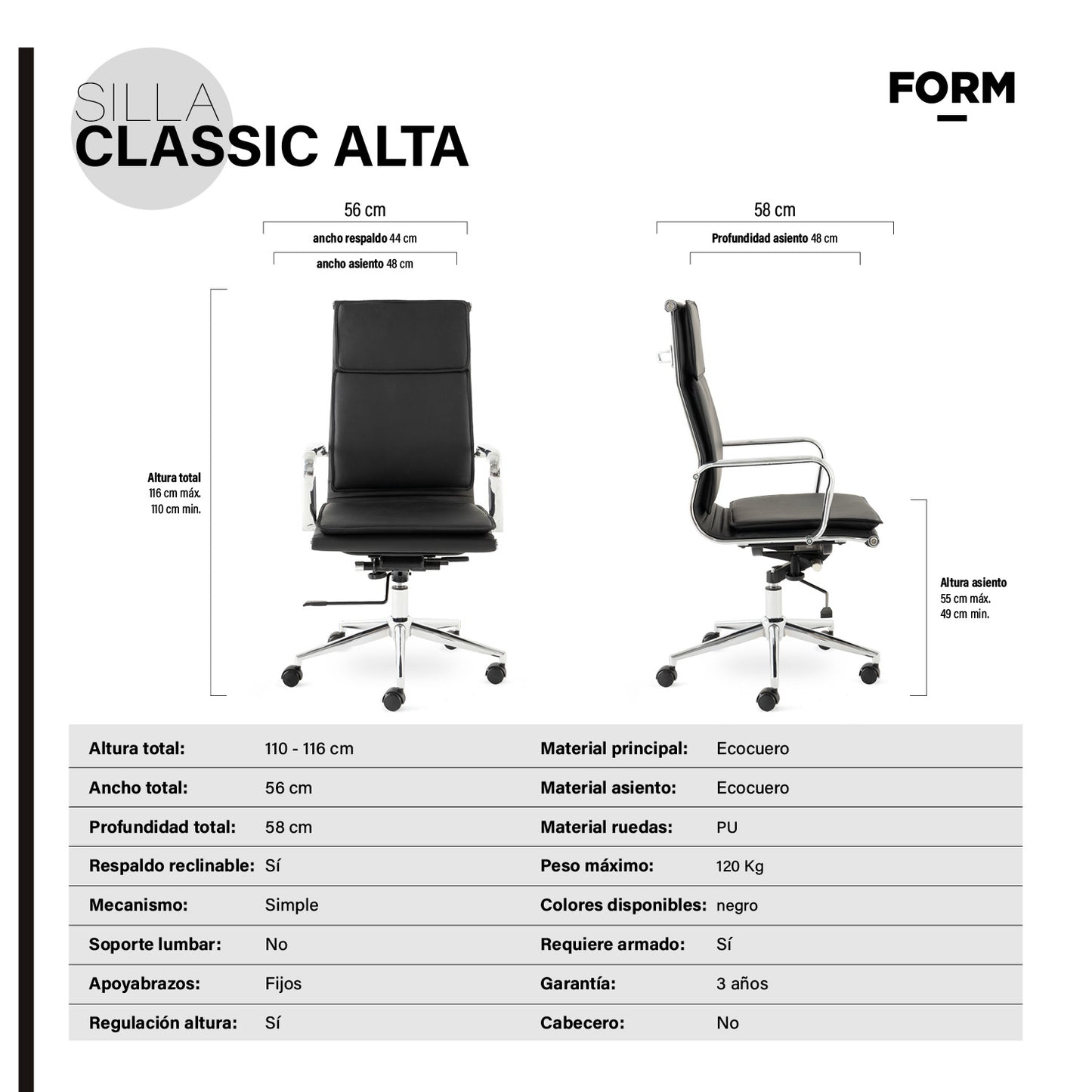Silla Ejecutiva Classic Alta - Vontak - Sillas Ejecutivas