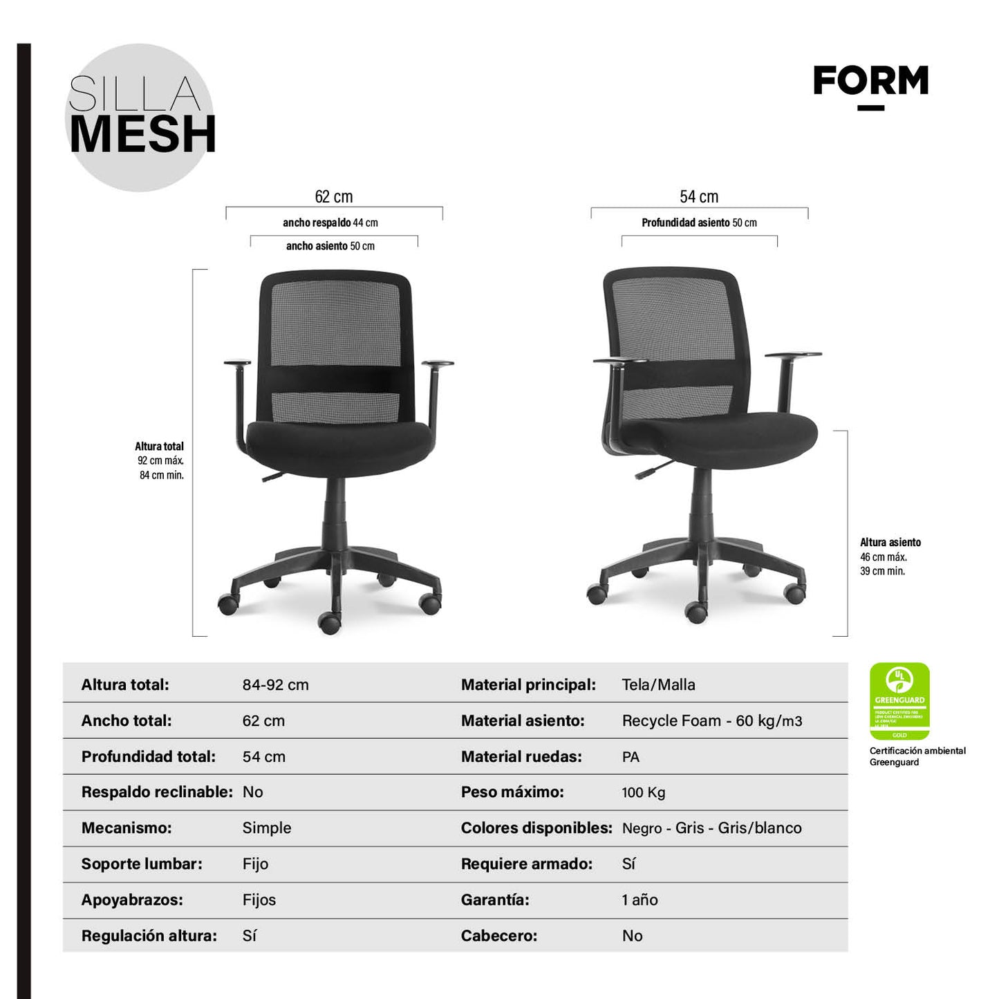Silla Oficina Mesh Negro