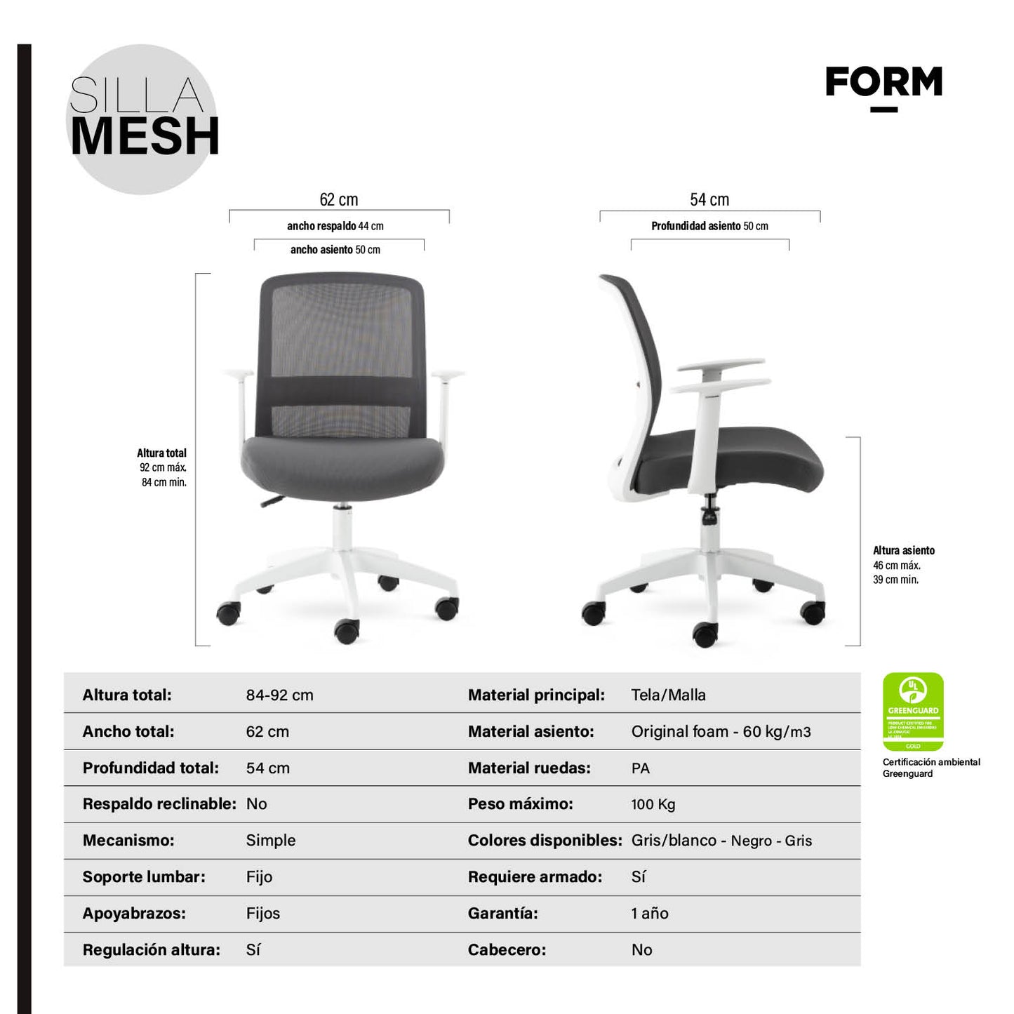 Silla Oficina Mesh Gris