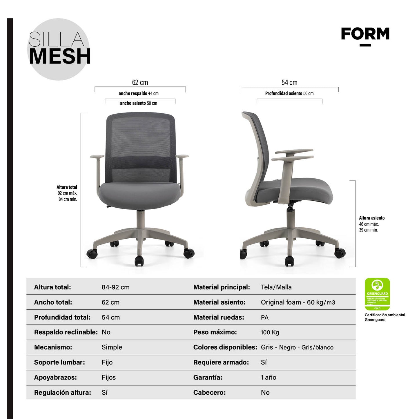 Silla Oficina Mesh Gris Claro
