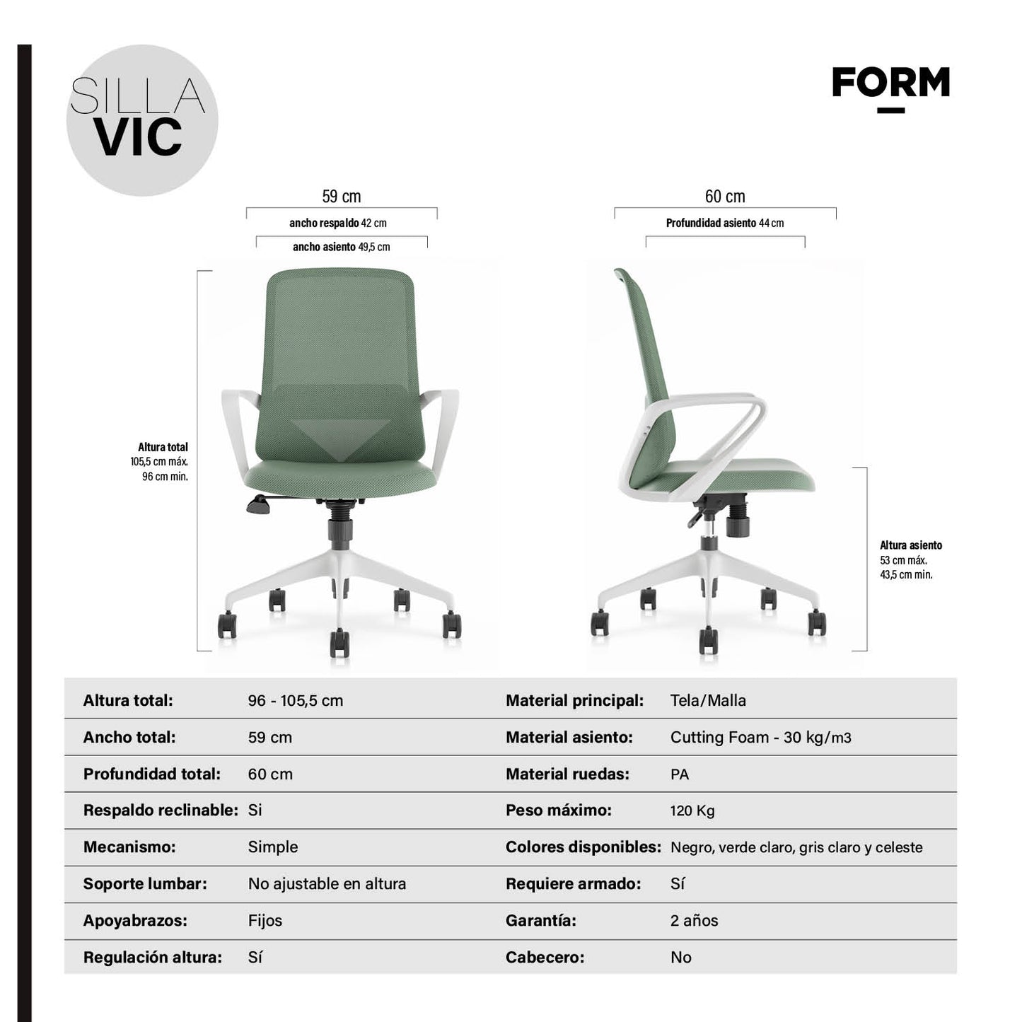 Silla Ejecutiva Oficina Vic Verde Claro - Vontak - Sillas Operativas