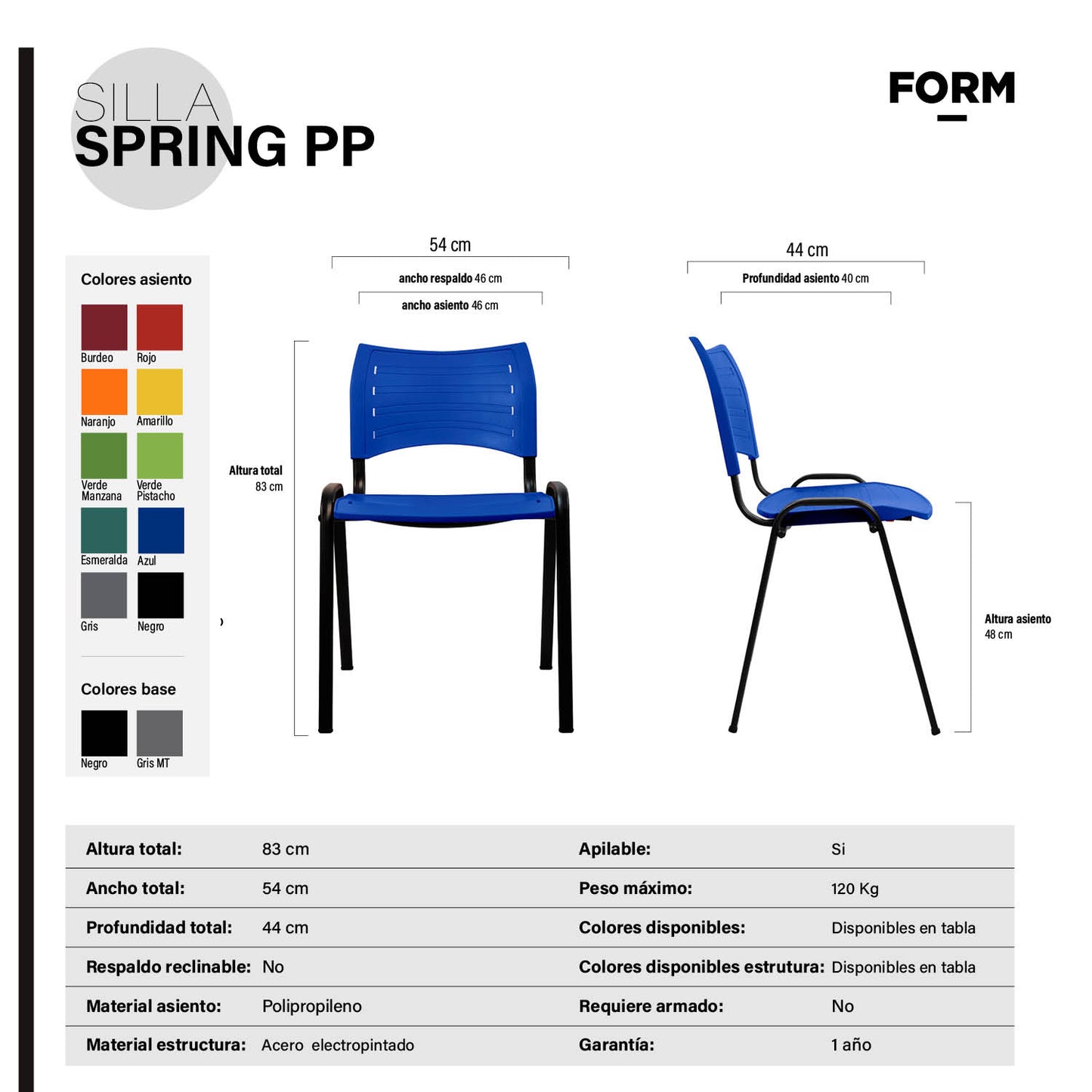 Silla Oficina Visita Spring PP Azul Base Negro - Vontak - Sillas de Visita