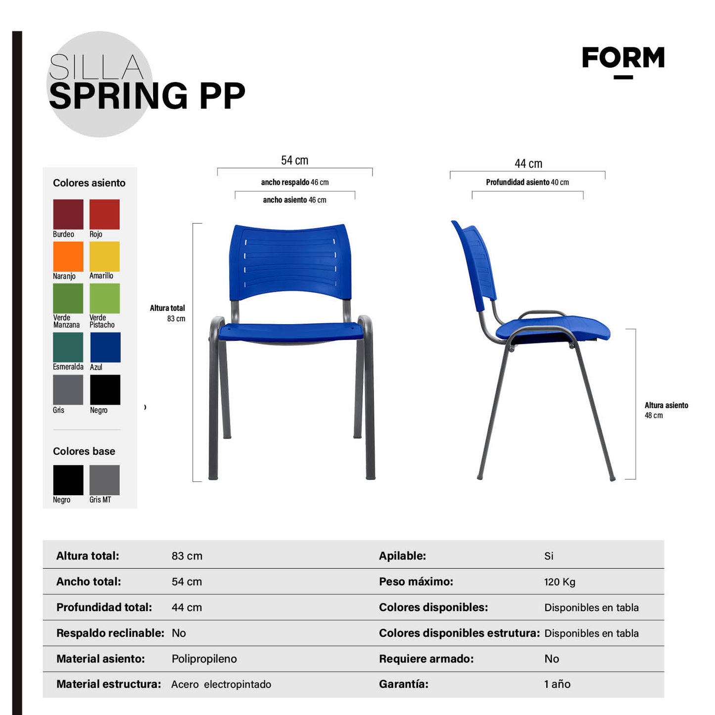Silla Oficina Visita Spring PP Azul Base Gris - Vontak - Sillas de Visita