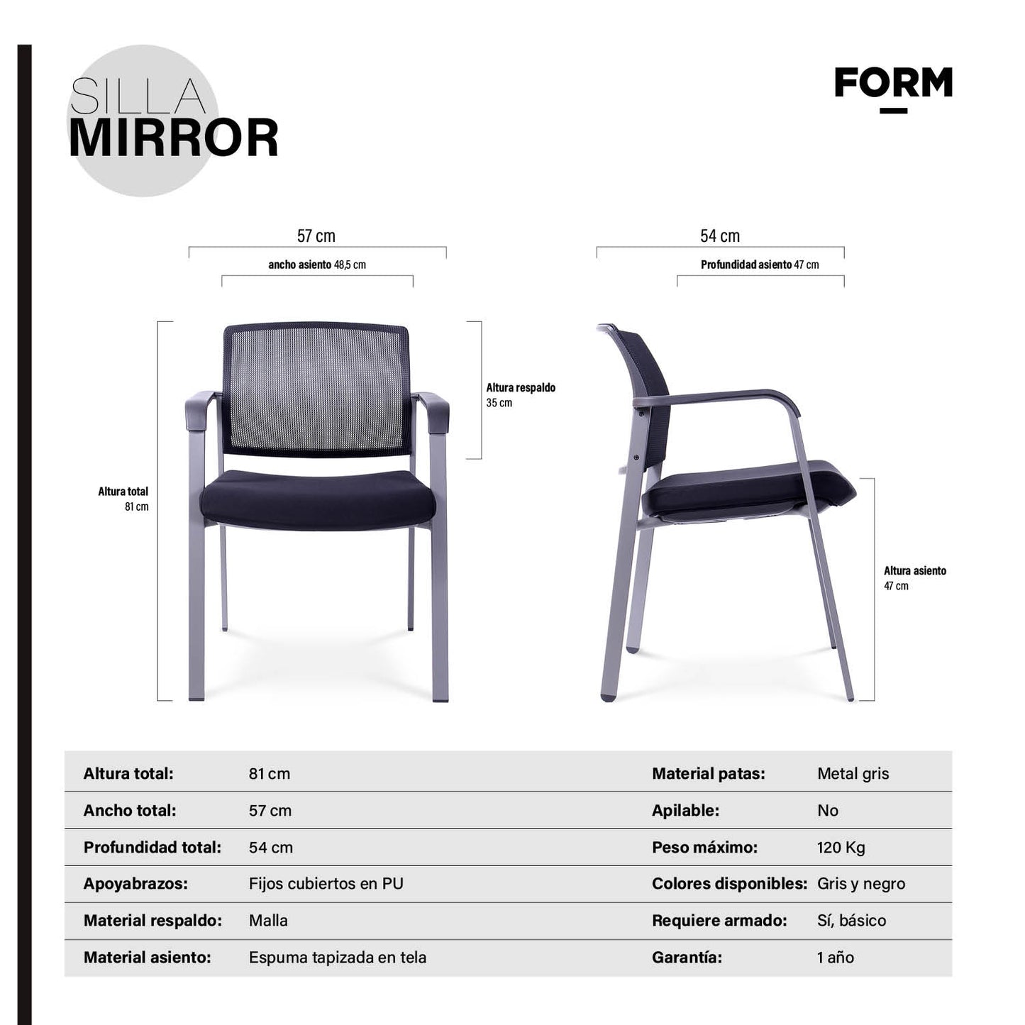 Silla Mirror Negro Base Gris
