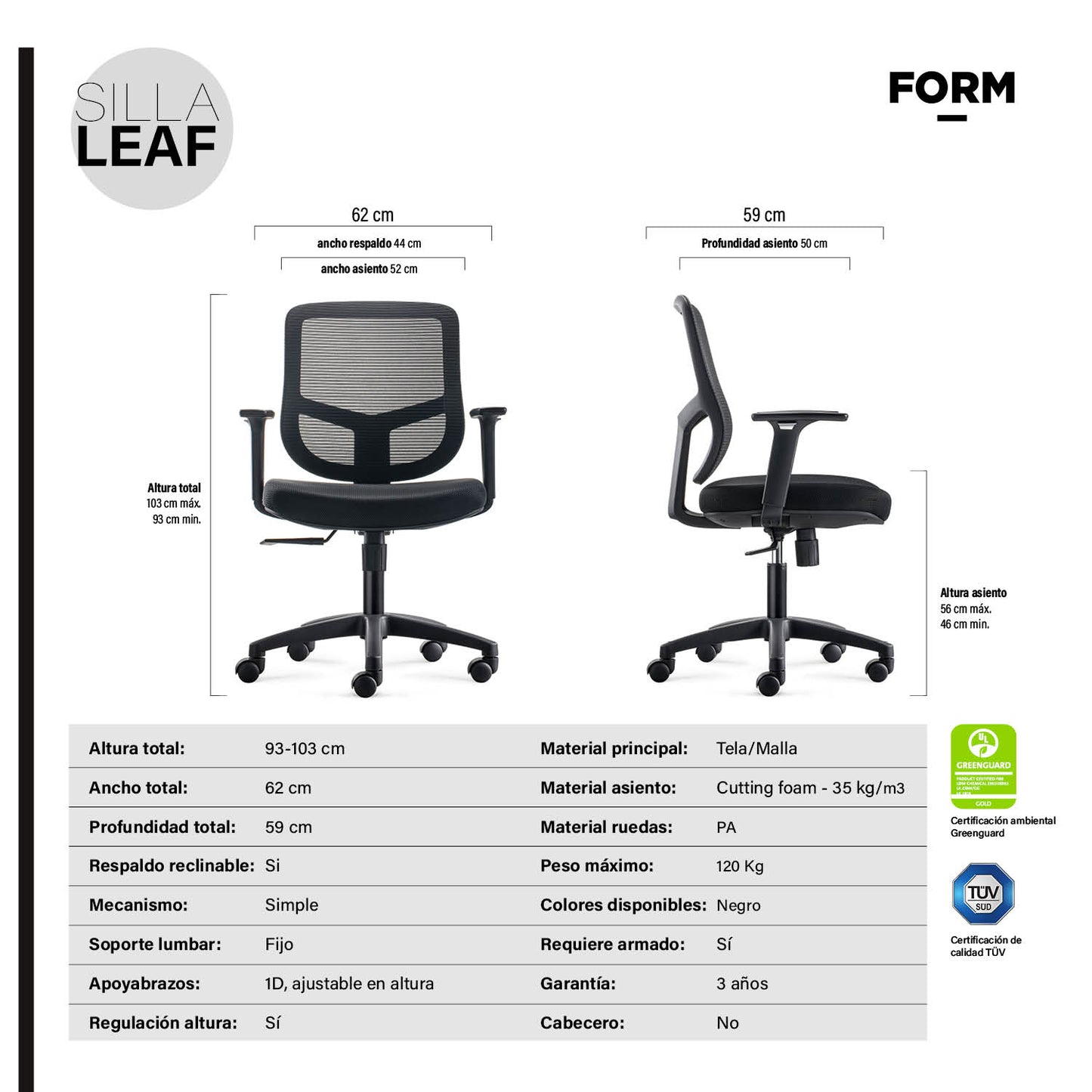 Silla oficina Operativa Leaf Negro