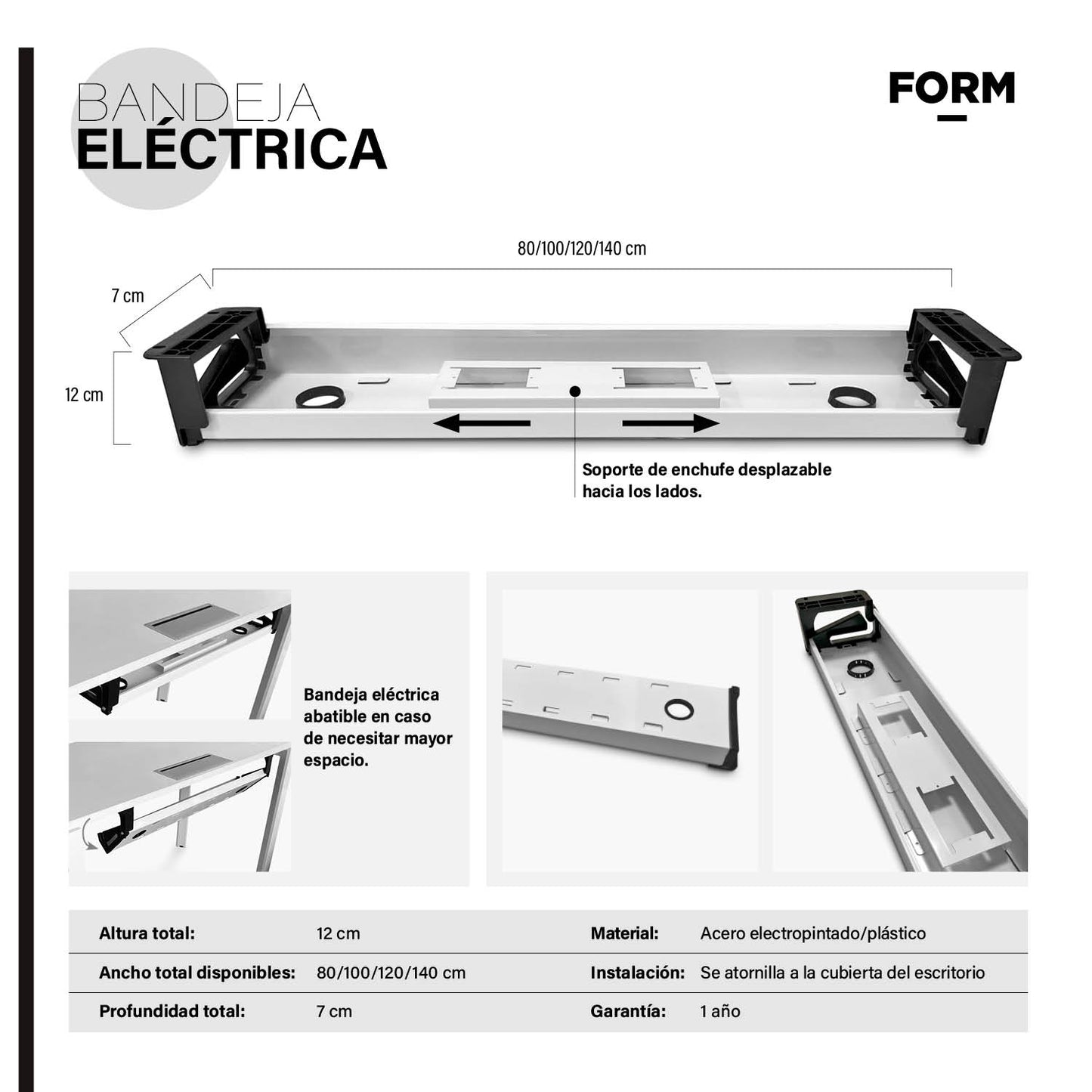 Bandeja Electrica 120 cm Blanco