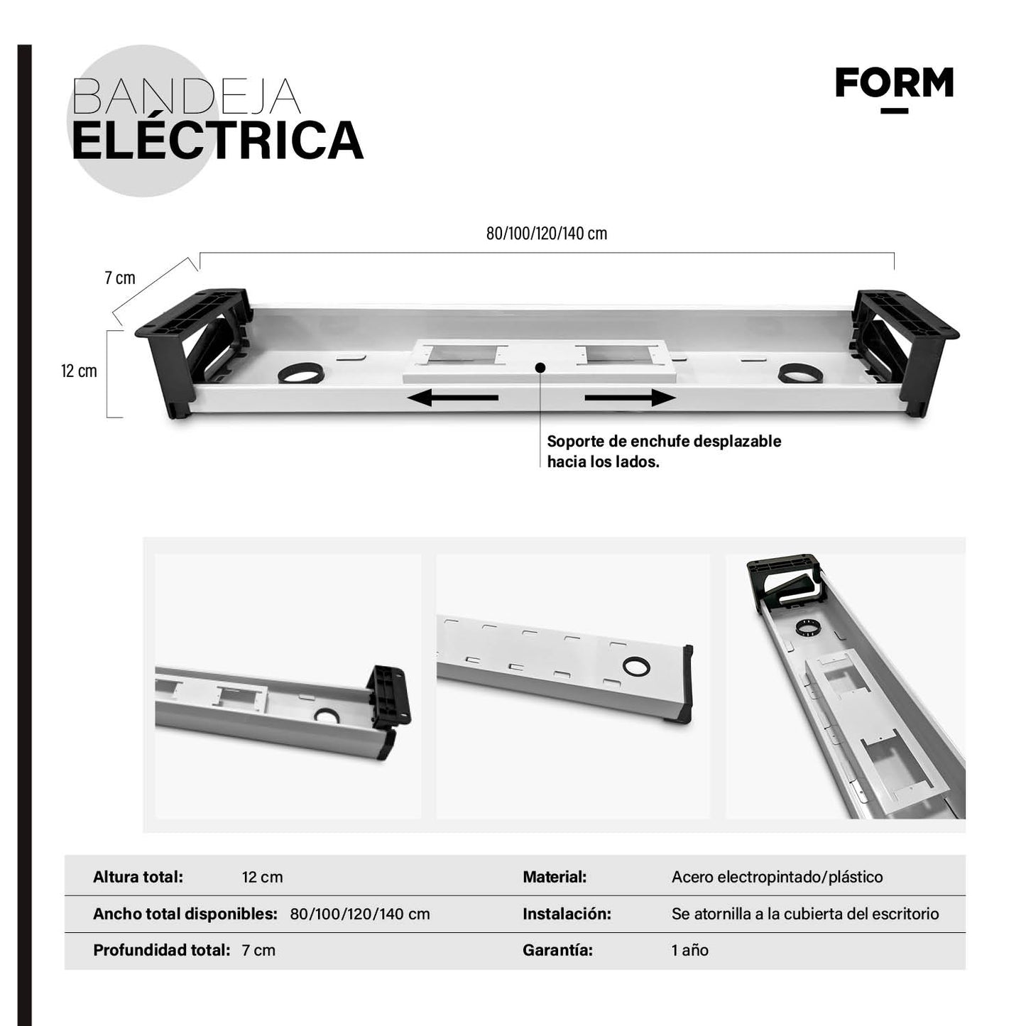 Bandeja Electrica 140 cm Blanco