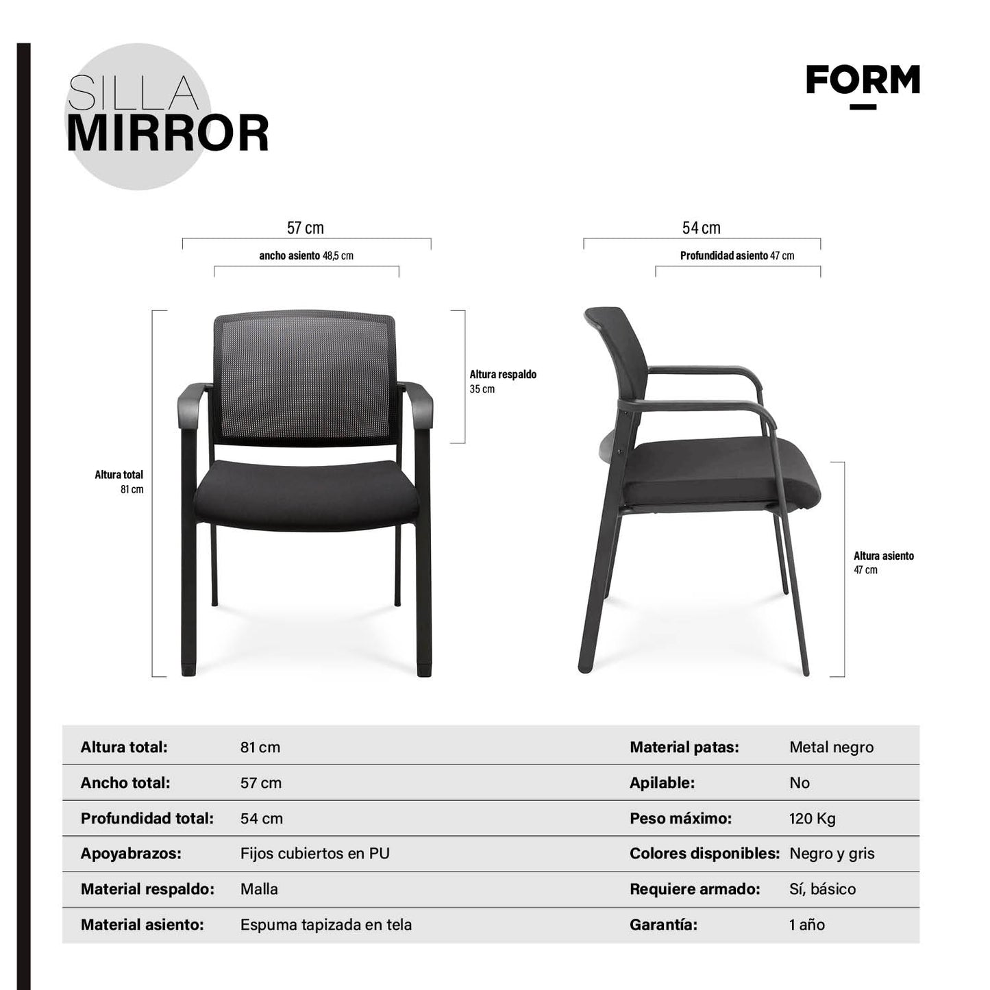 Silla Mirror Negro Base Negra