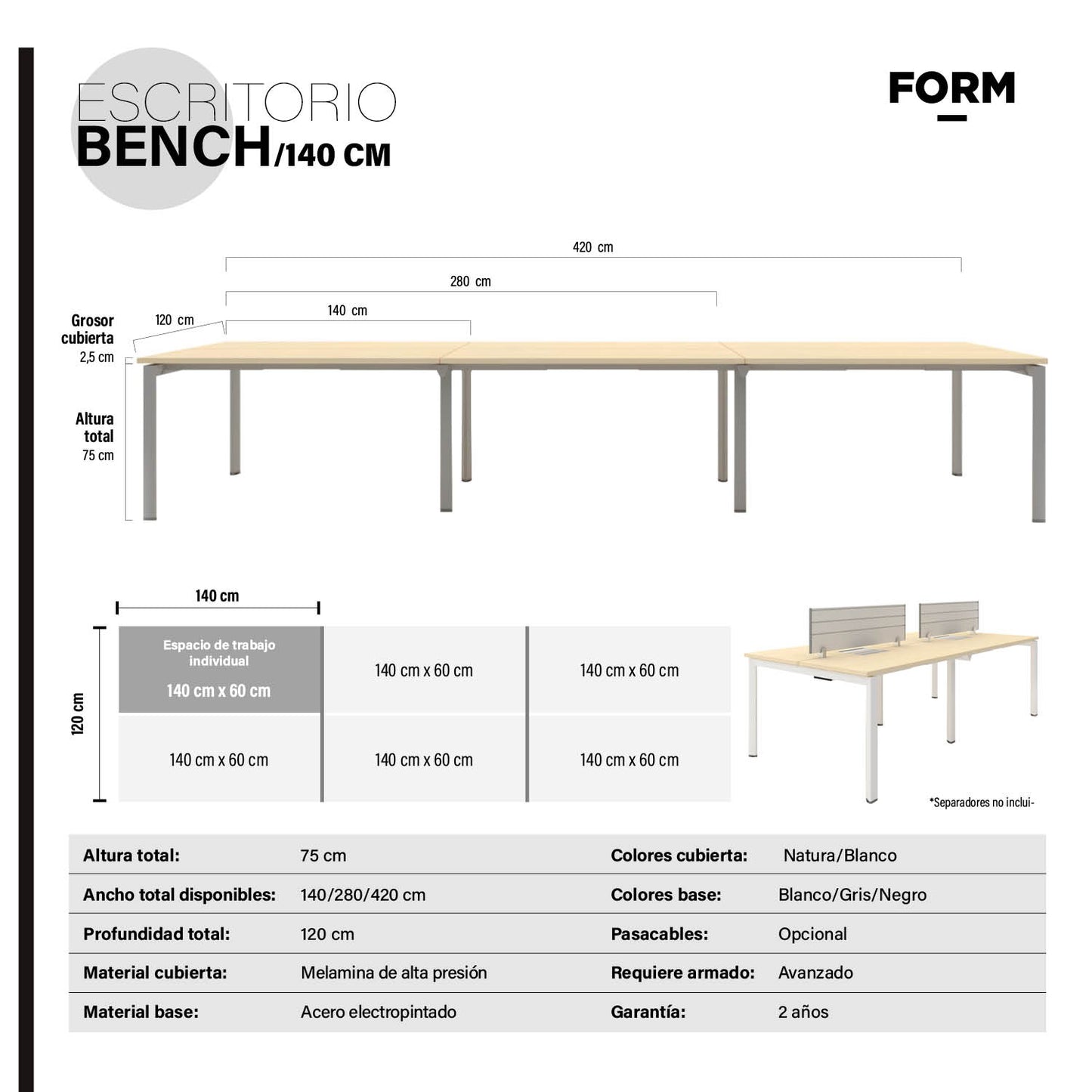 Escritorio Neo 140 Bench 2 pers