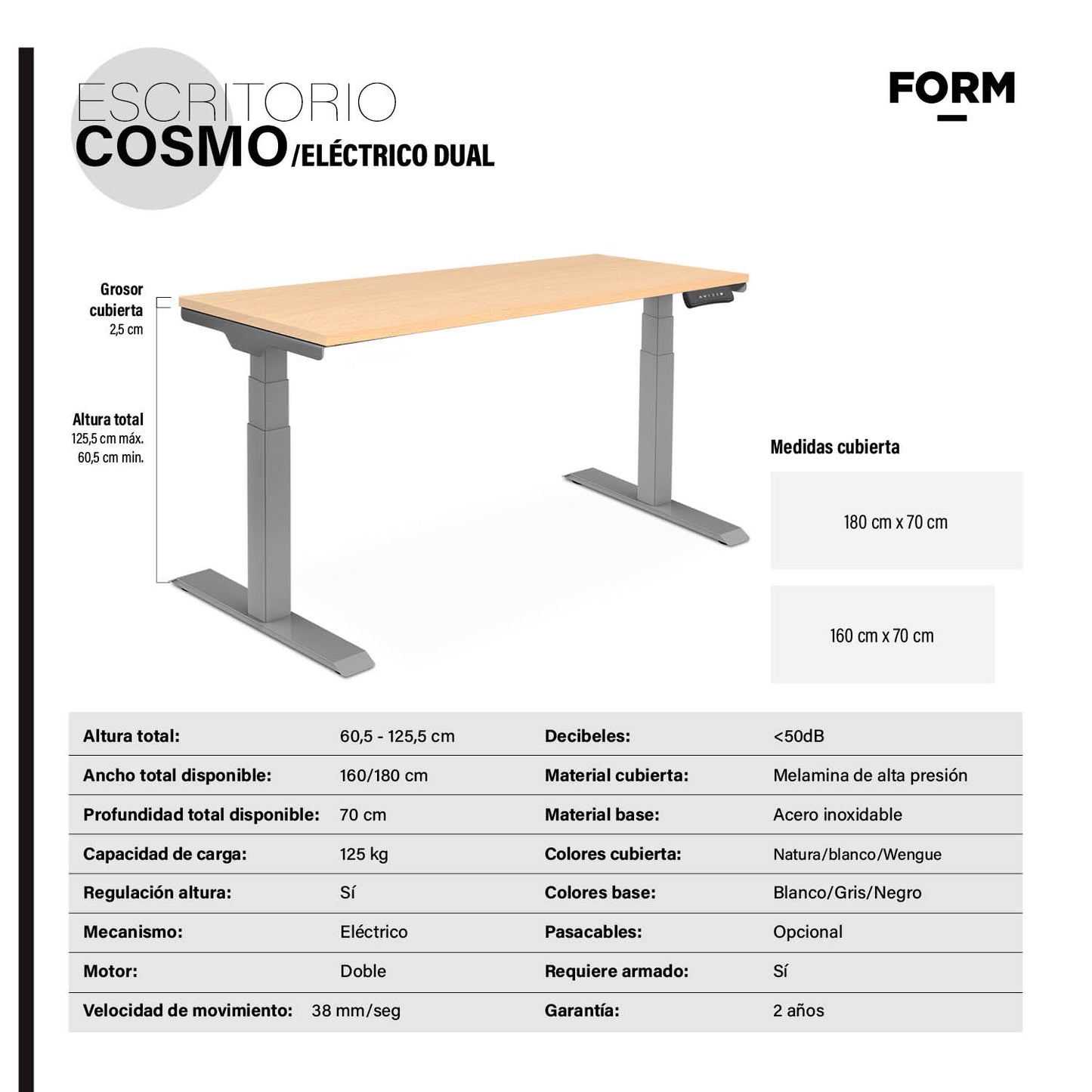 Escritorio Cosmo Eléctrico Dual 180x70