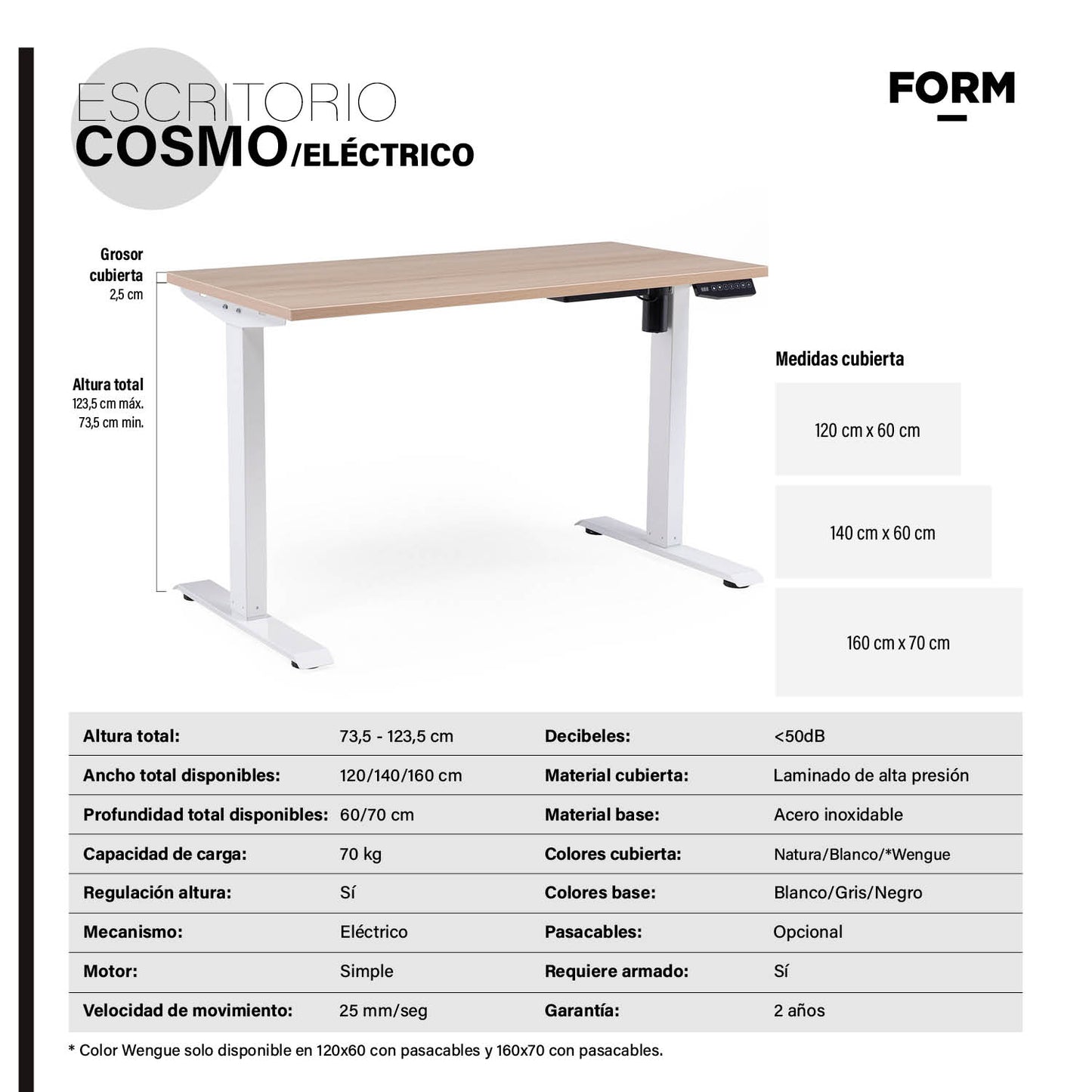 Escritorio Cosmo Eléctrico con Pasacables 120x60