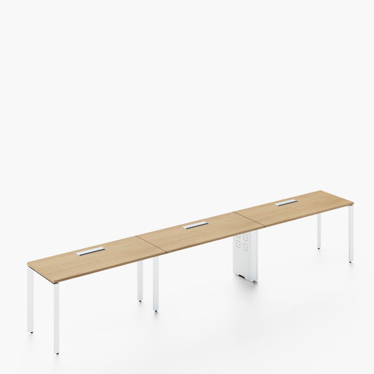 Escritorio Space con pasacables 120 Bench Lineal Natura/Blanco 3 pers