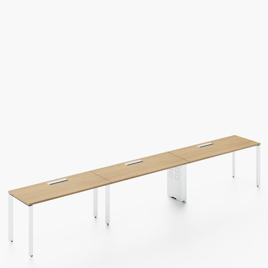 Escritorio Space con pasacables 140 Bench Lineal Natura/Blanco 3 pers
