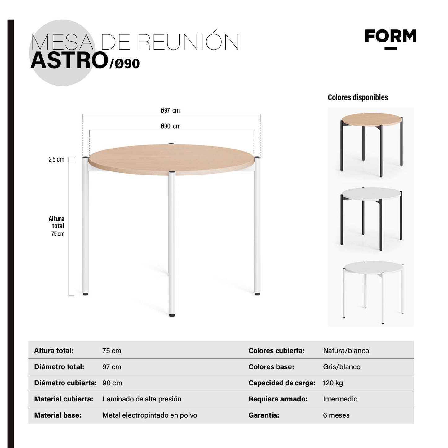 Mesa Oficina Reunión Astro 90D Blanco/Gris