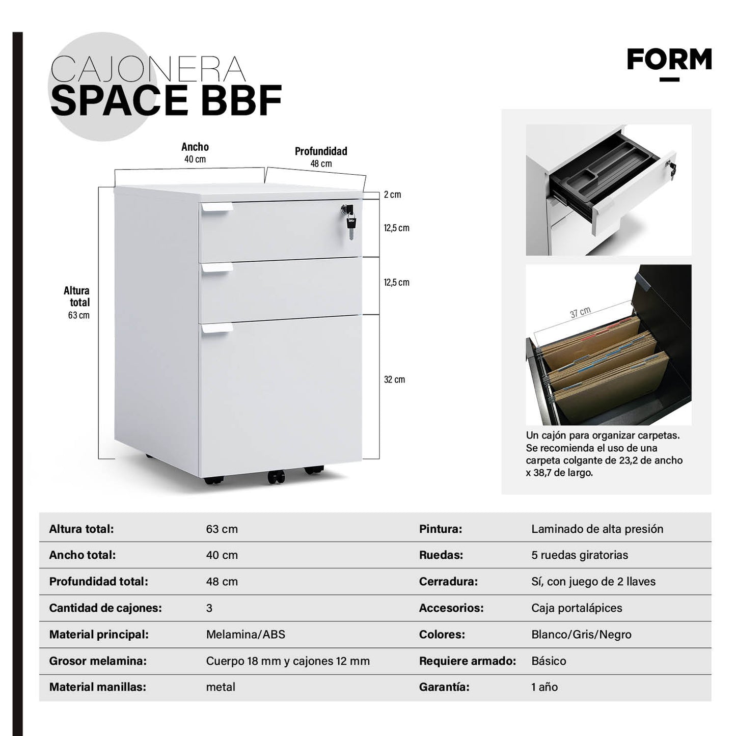 Cajonera Melamina Space BBF Blanco