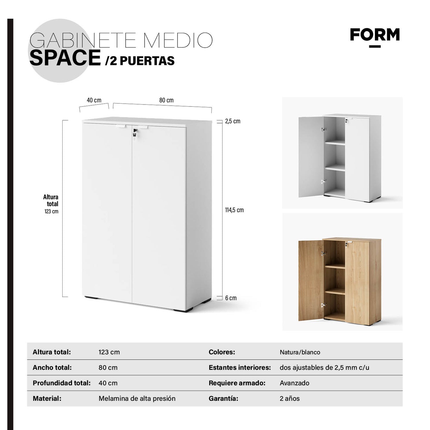 Gabinete Oficina Medio Space 2 puertas Blanco