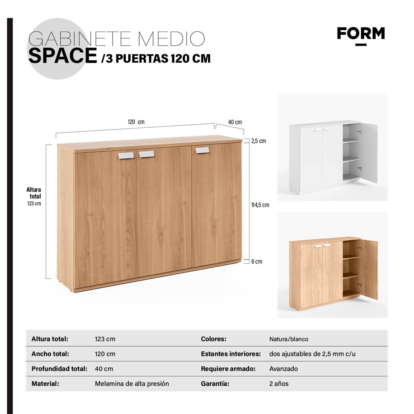 Gabinete Oficina Medio Space 3 puertas 120 Natura