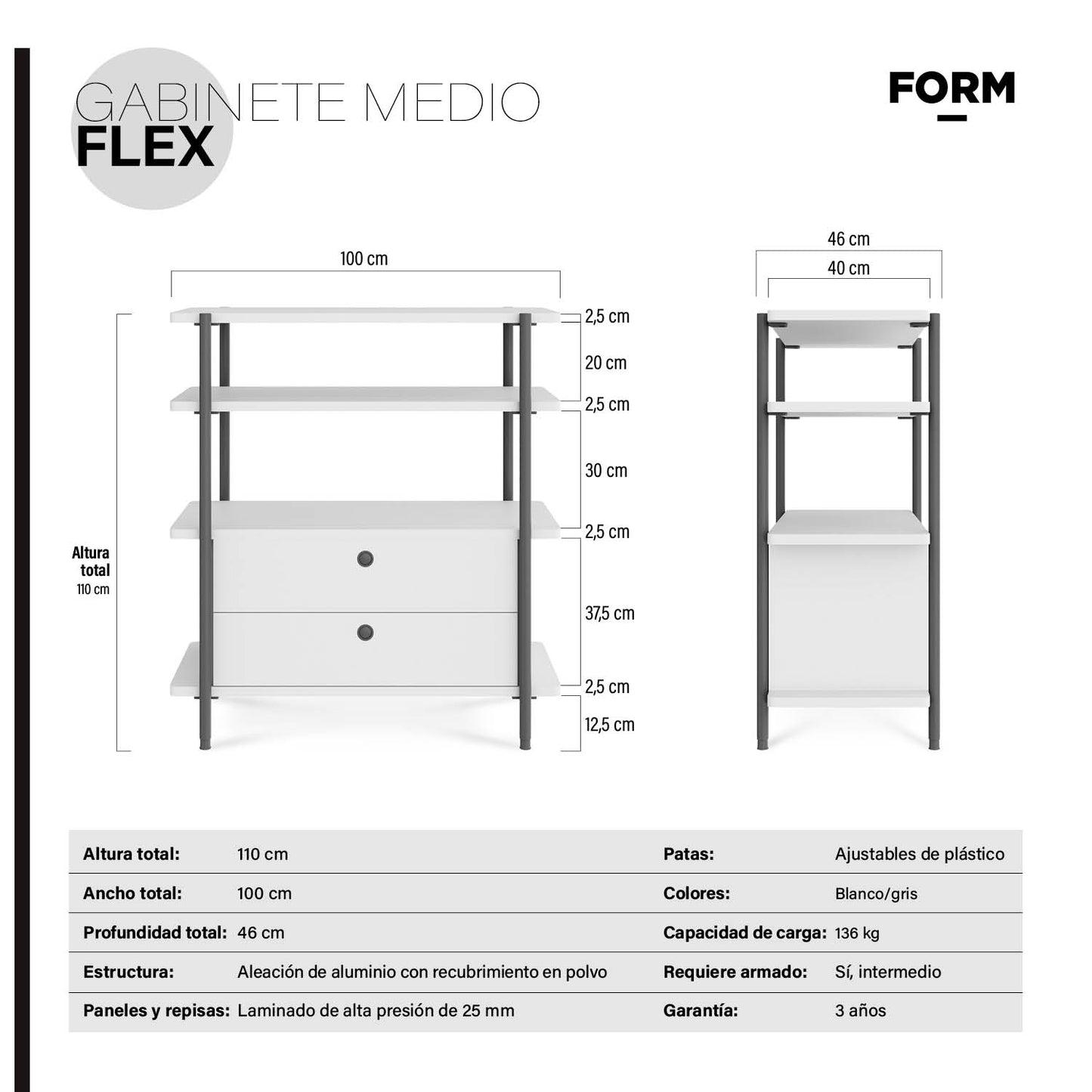 Gabinete Medio Flex 100 Natura/Gris