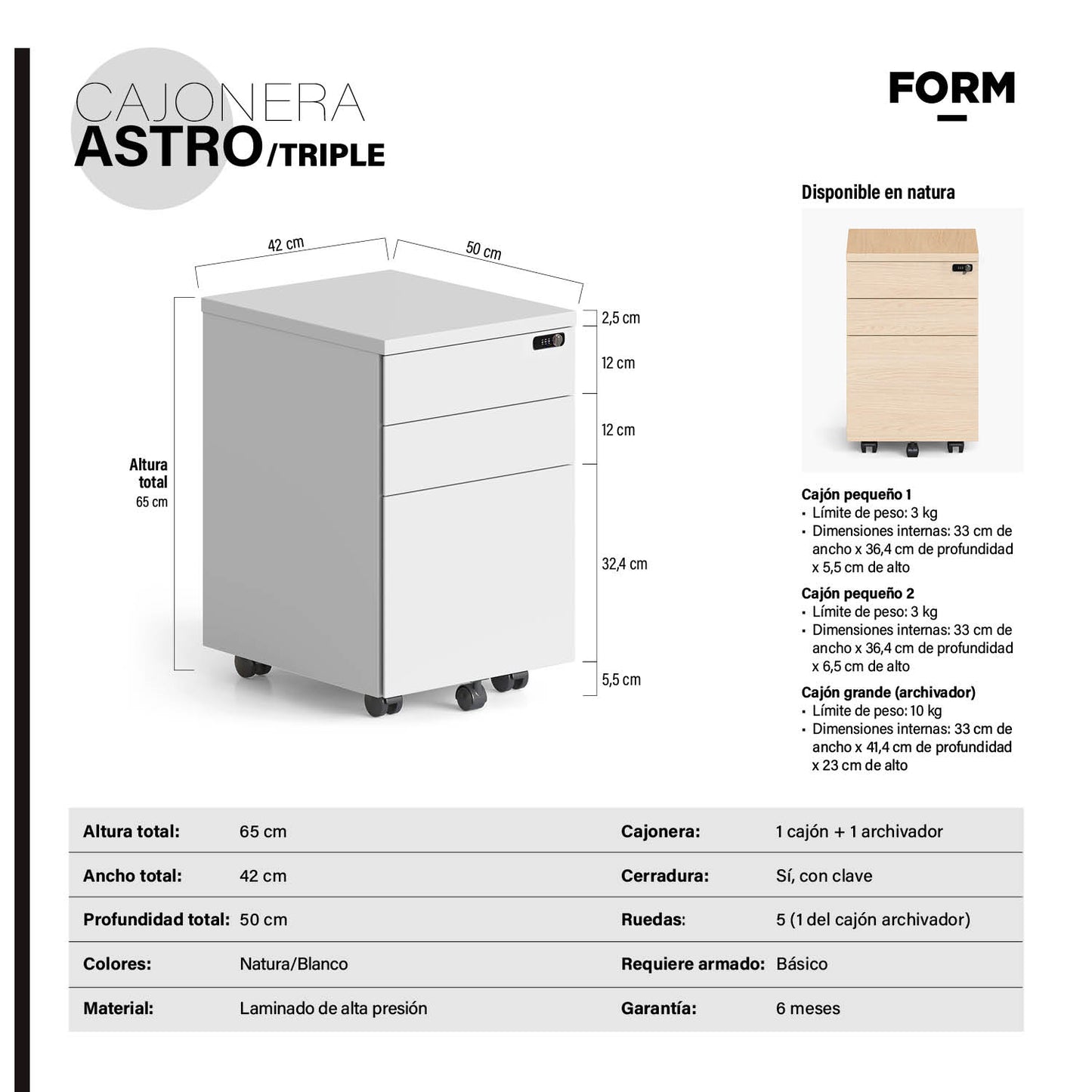 Cajonera Astro Triple Blanco