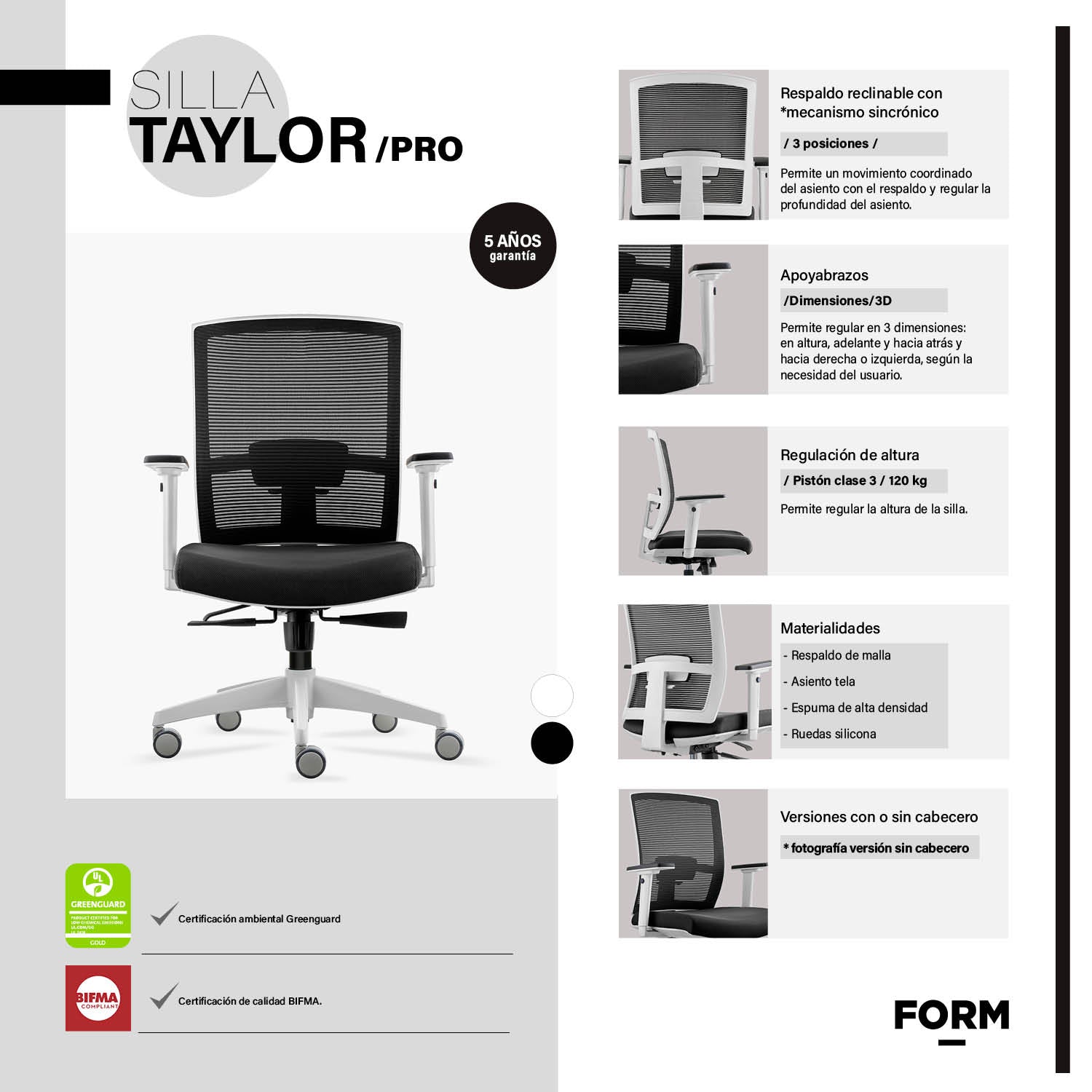Silla Oficina Taylor Pro Negro/Blanco - Vontak - Sillas Ejecutivas
