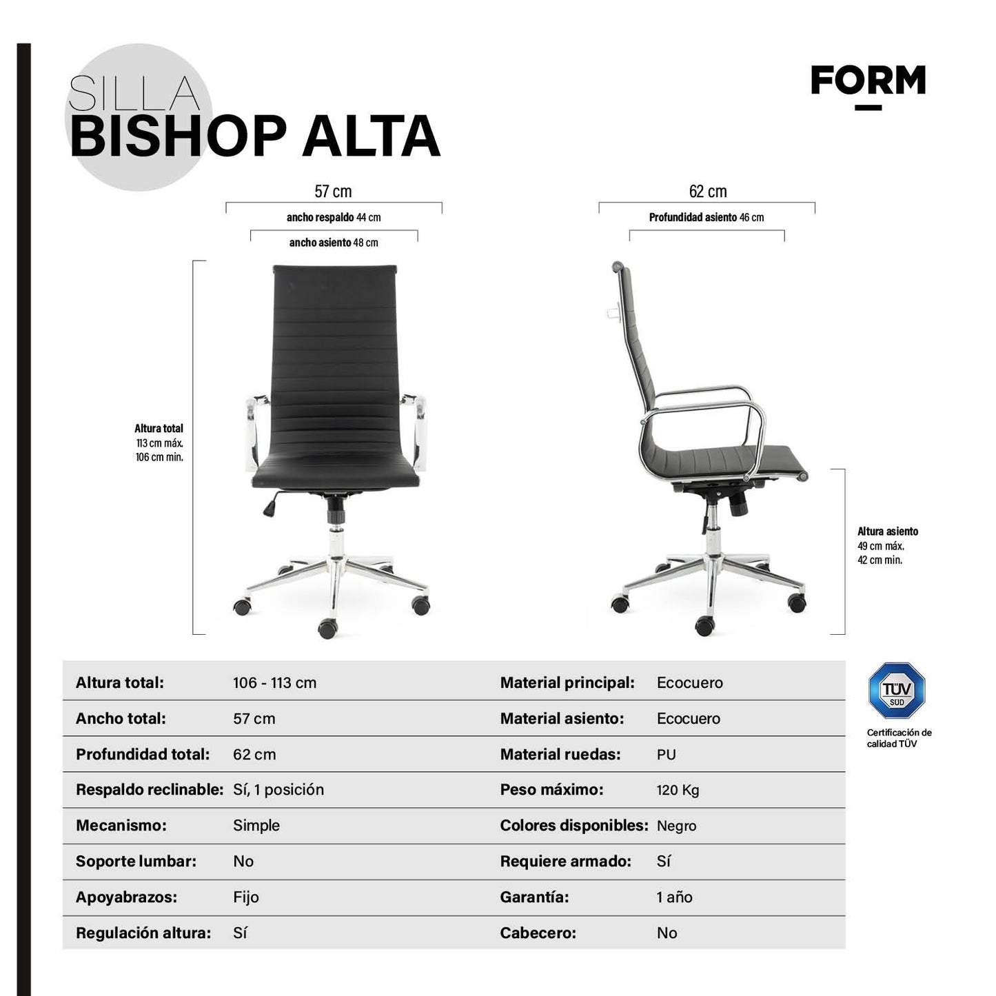 Silla oficina Bishop Alta Negro