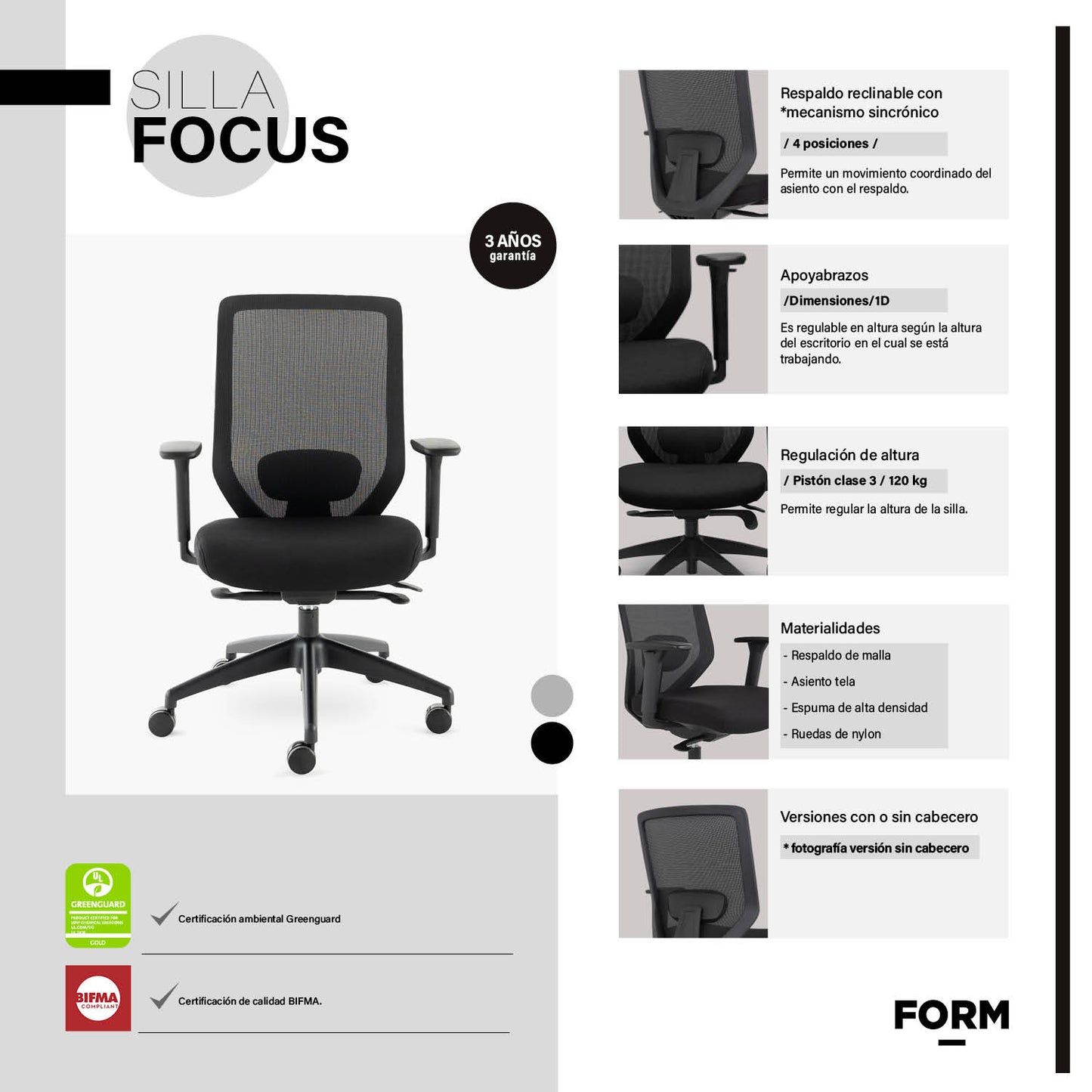 Silla Oficina Focus Negro