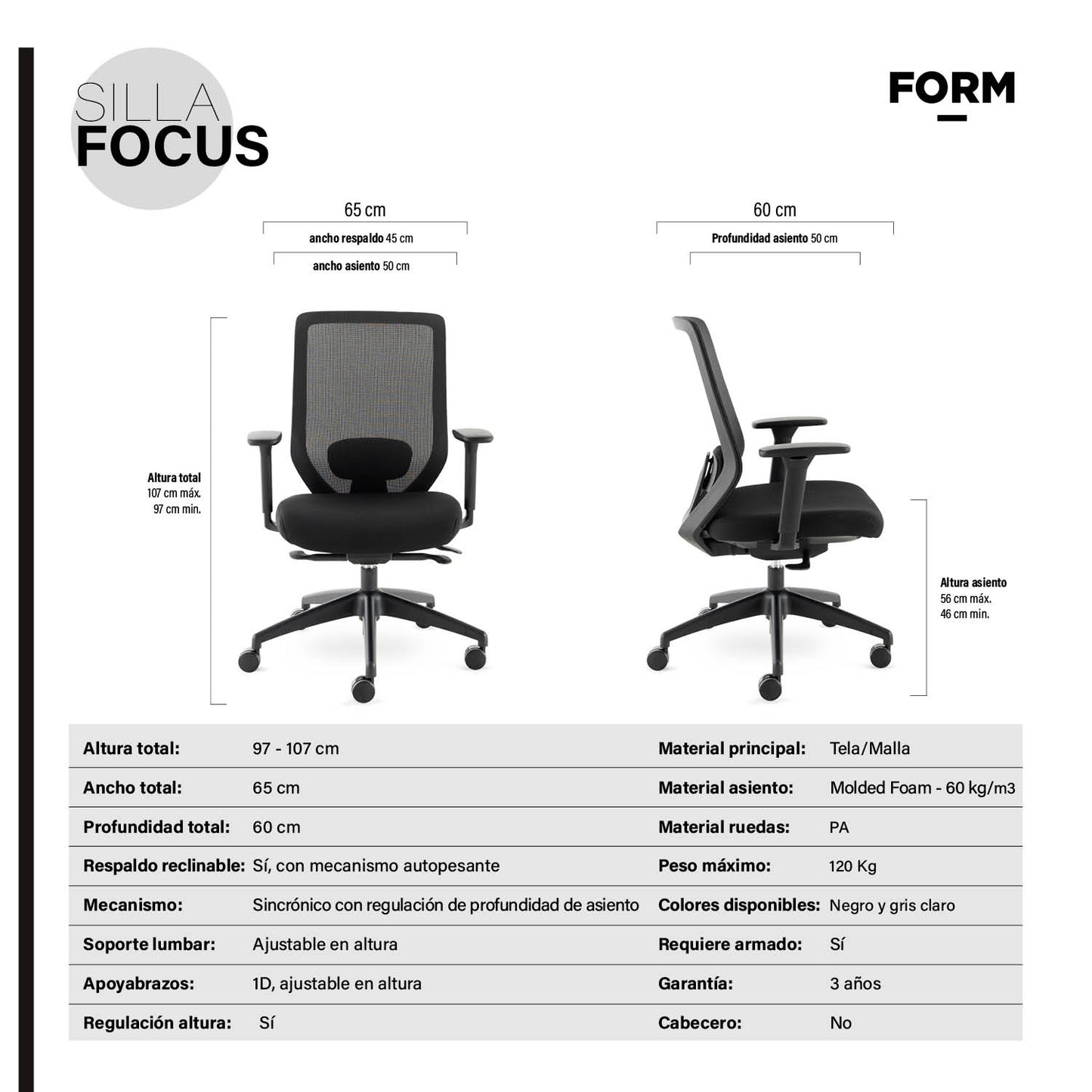 Silla Oficina Focus Negro