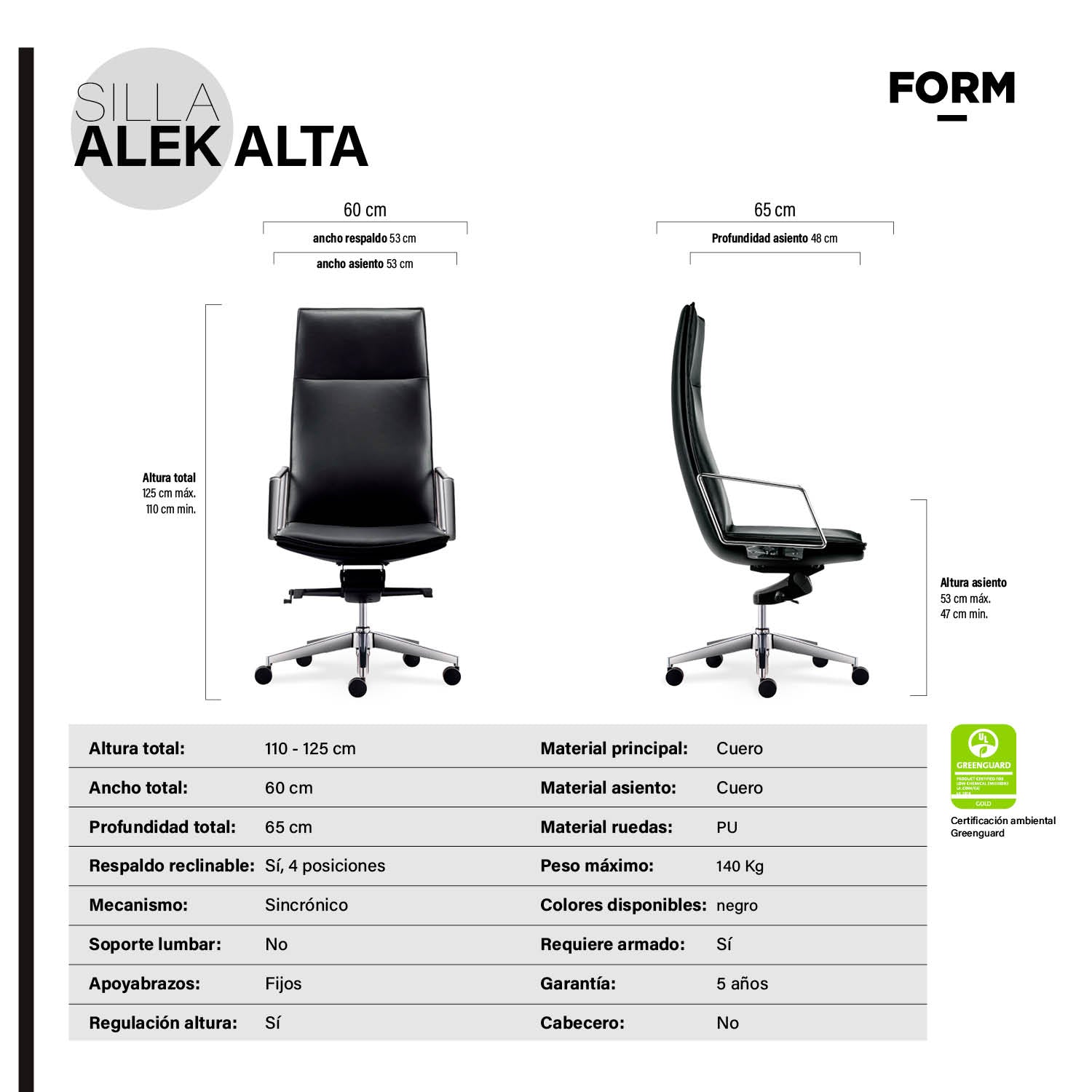 Silla oficina Alek Alta Negro - Vontak - Sillas Ejecutivas