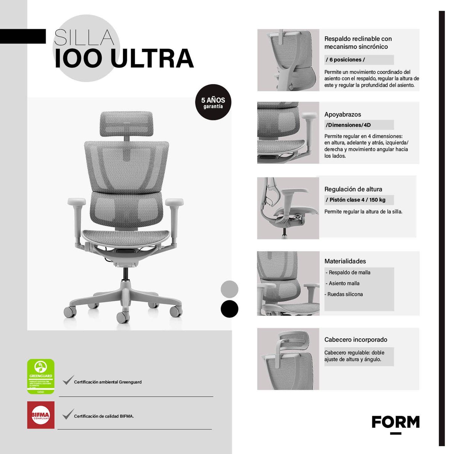 Silla IOO Ultra Gris claro c/cabecero