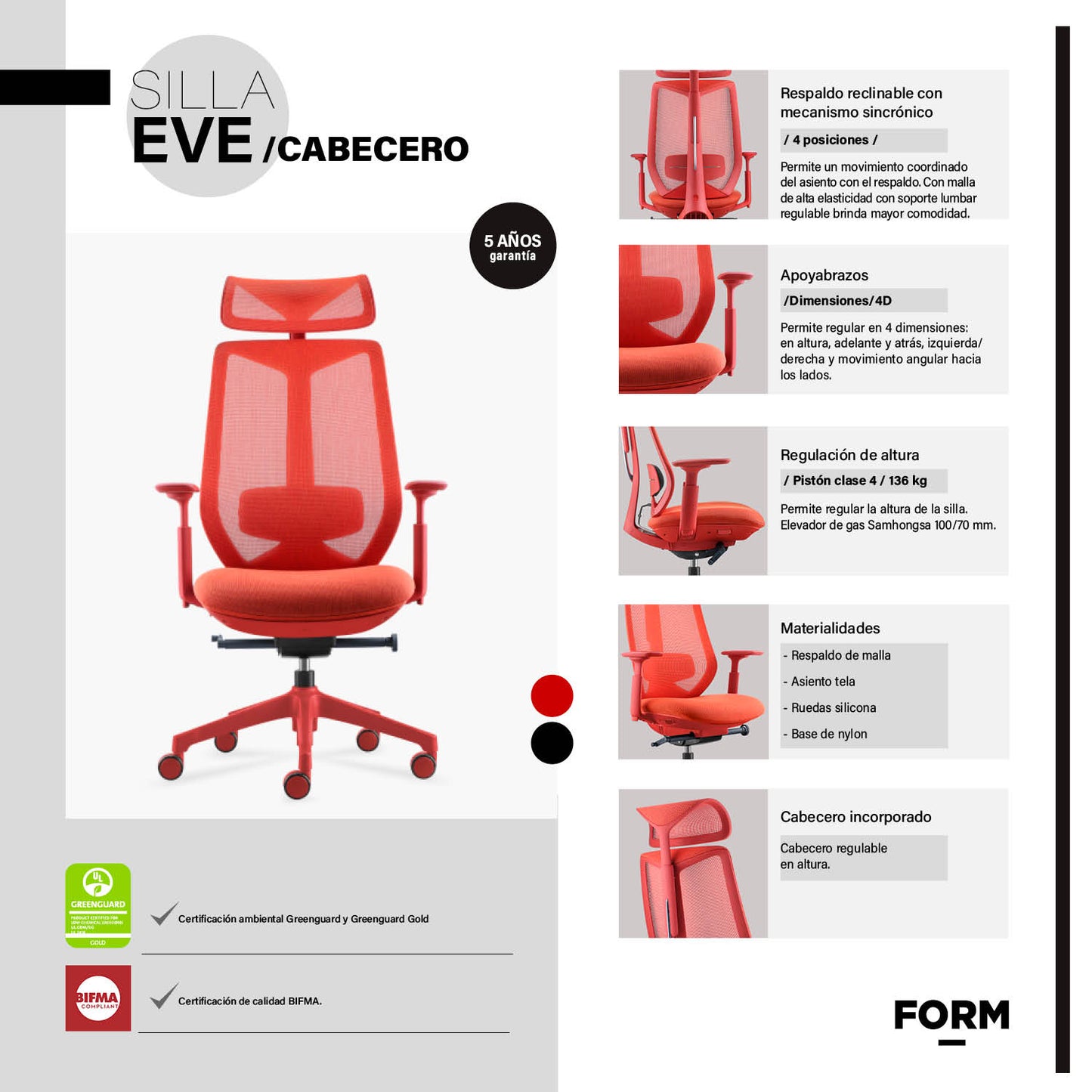 Silla Oficina Eve con cabecero Rojo - Vontak - Sillas Ejecutivas